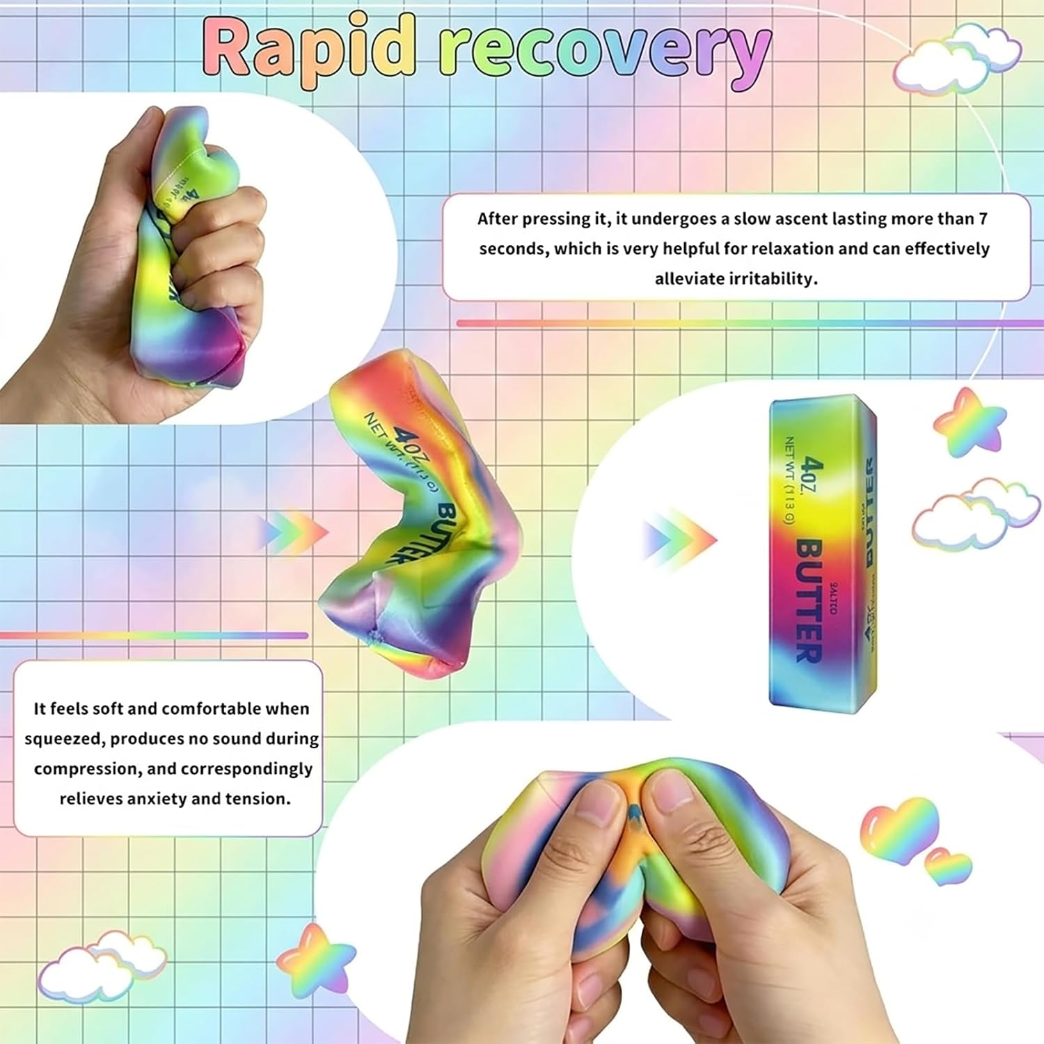 Detalle de TCRDDQF Butter Squishy Stress Toy, 8-Piece Slow-Rising TPR Fidget Set