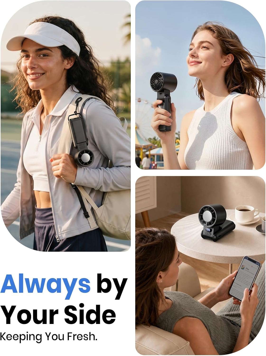 Detalle de Deyhoc Handheld Fan Rechargeable with LED Display and Clip: 3-in-1 Portable Cooling