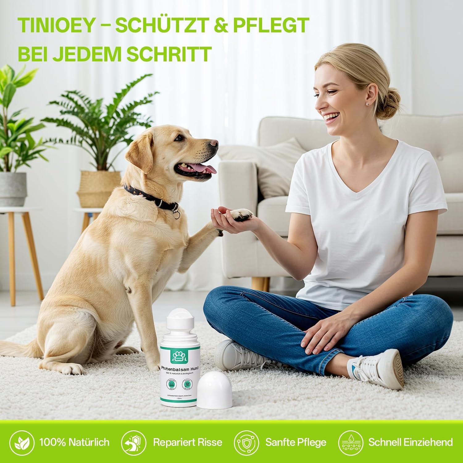 Detalle 2 de Tinioey Pfotenbalsam Hund 70 ml im Stick-Design – Pfotenschutz für Winter, ohne Handkontakt