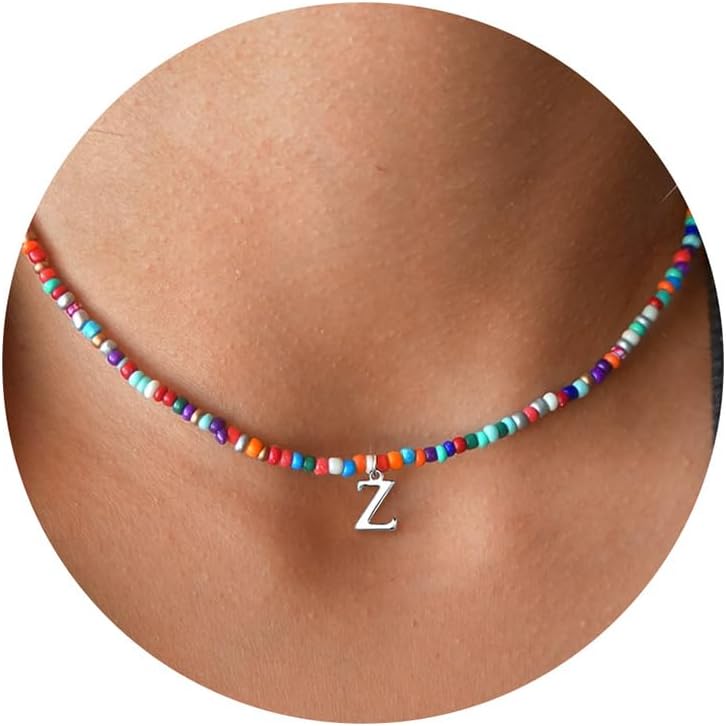 Detalle de TINGN collana girocollo bohémien con perline colorate e iniziale, personalizzabile