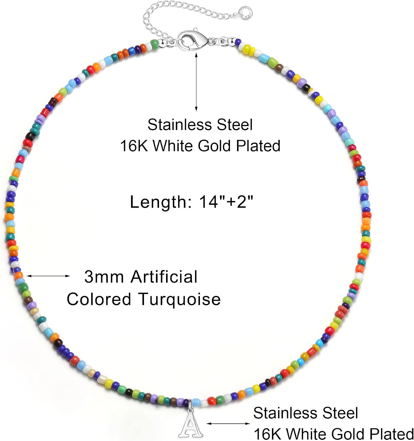 Detalle de TINGN collana girocollo bohémien con perline colorate e iniziale personalizzabile