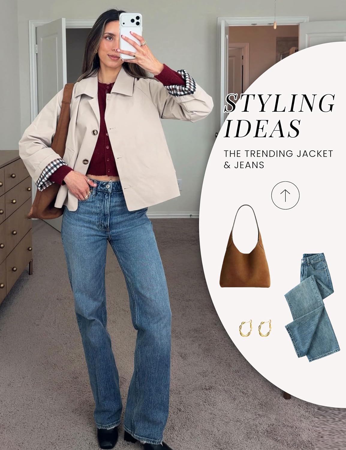 Detalle de Dqbeng Women's Short Trench Jacket with Plaid Lining and Button Front