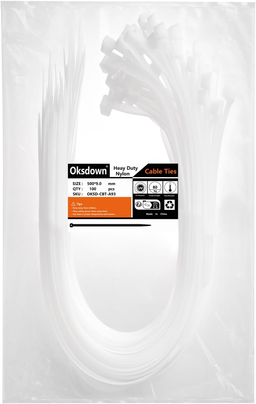 Thumbnail 5 de Oksdown 100 Pack Black Thick Cable Ties – 200mm × 7.6mm, Heavy Duty Nylon Self-Locking (55kg)