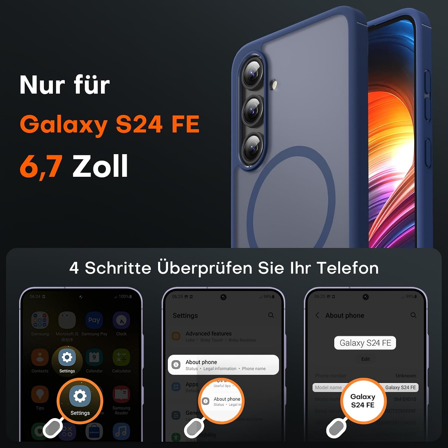 Detalle de TOCOL Hülle für Samsung Galaxy S24 FE mit MagSafe-Schutz – stoßfest, kratzfest, blau