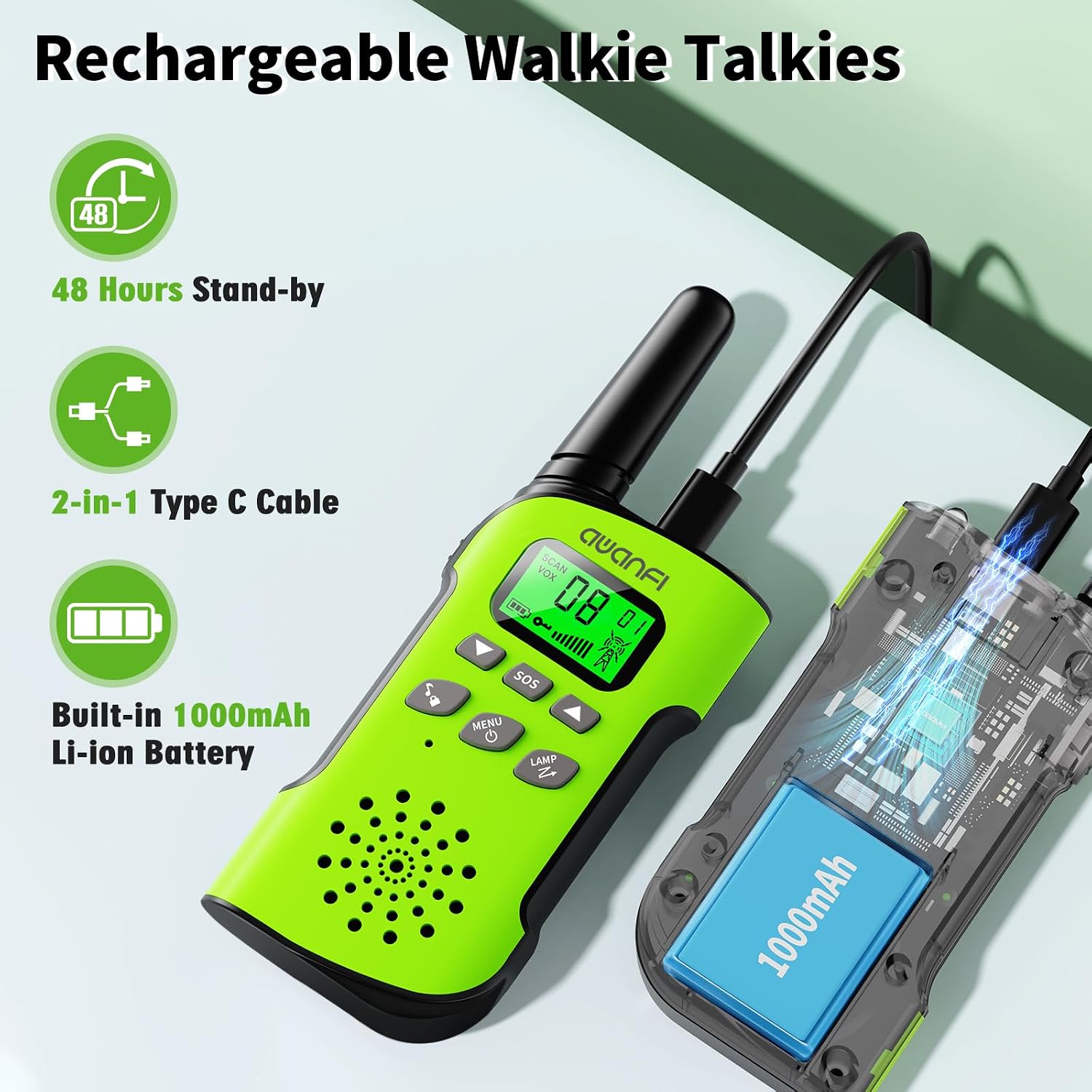 Detalle de AWANFI Walkie Talkies for Kids 1000mAh