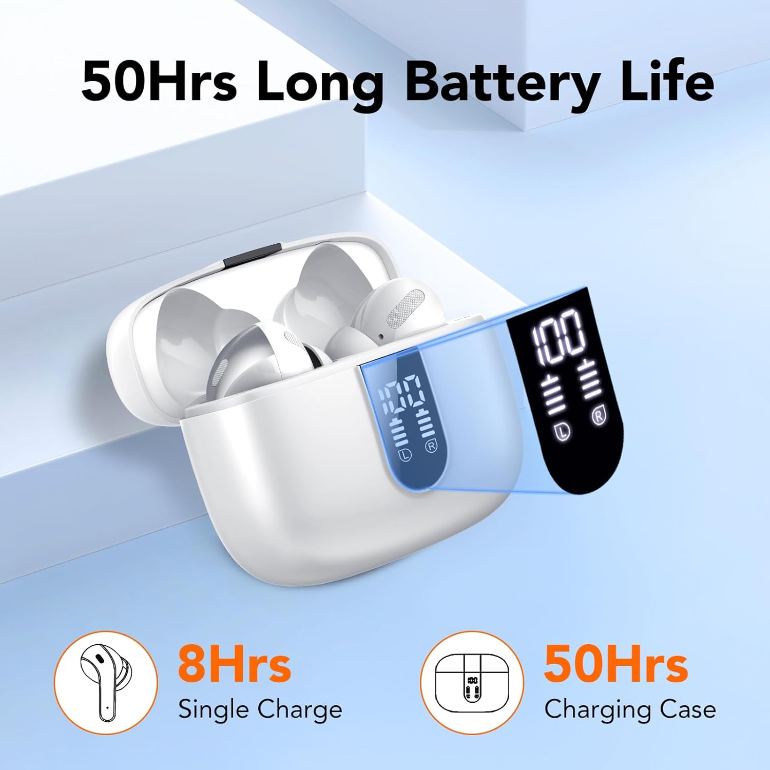 Detalle de IKT Bluetooth Kopfhörer In Ear – 5.3, 14,2 mm Bass, IPX7, 50 Std Ladecase, Weiß