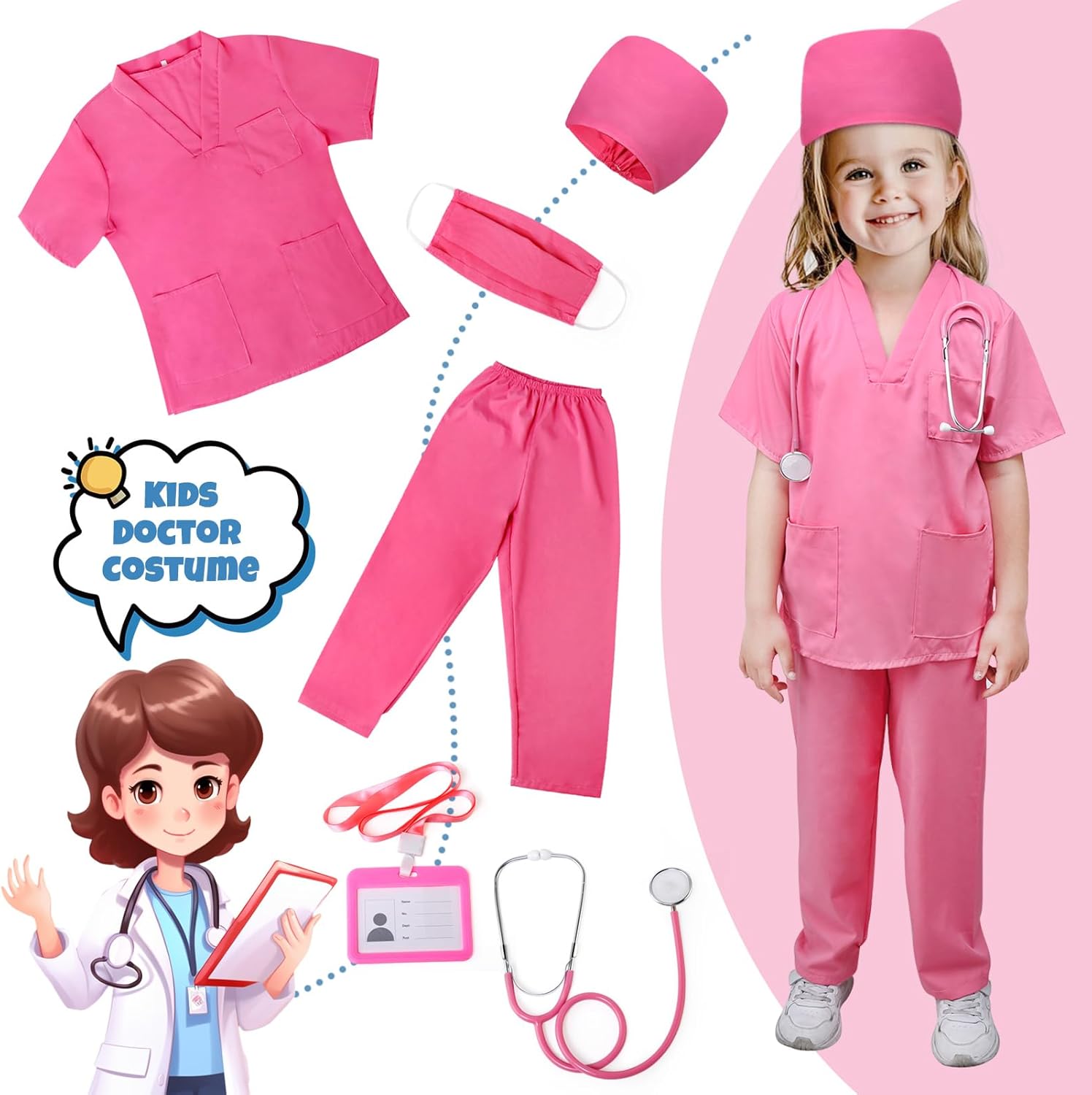 Detalle 2 de LEADSTAR Kids Doctor Costume and Nurse Dress-Up Set for Toddlers and Children