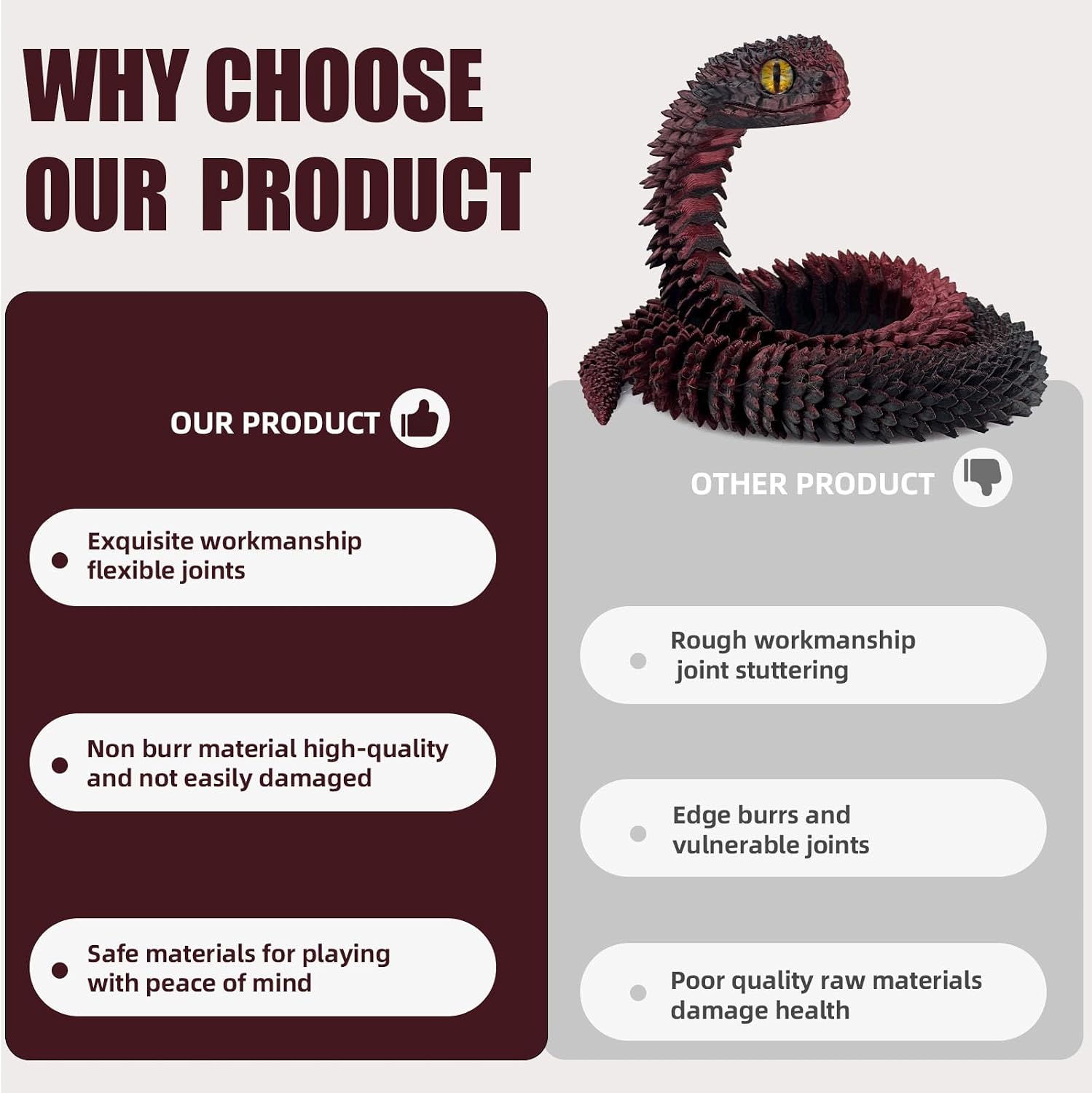 Detalle de 3D Printed Snake Viper Toy, 24-Inch