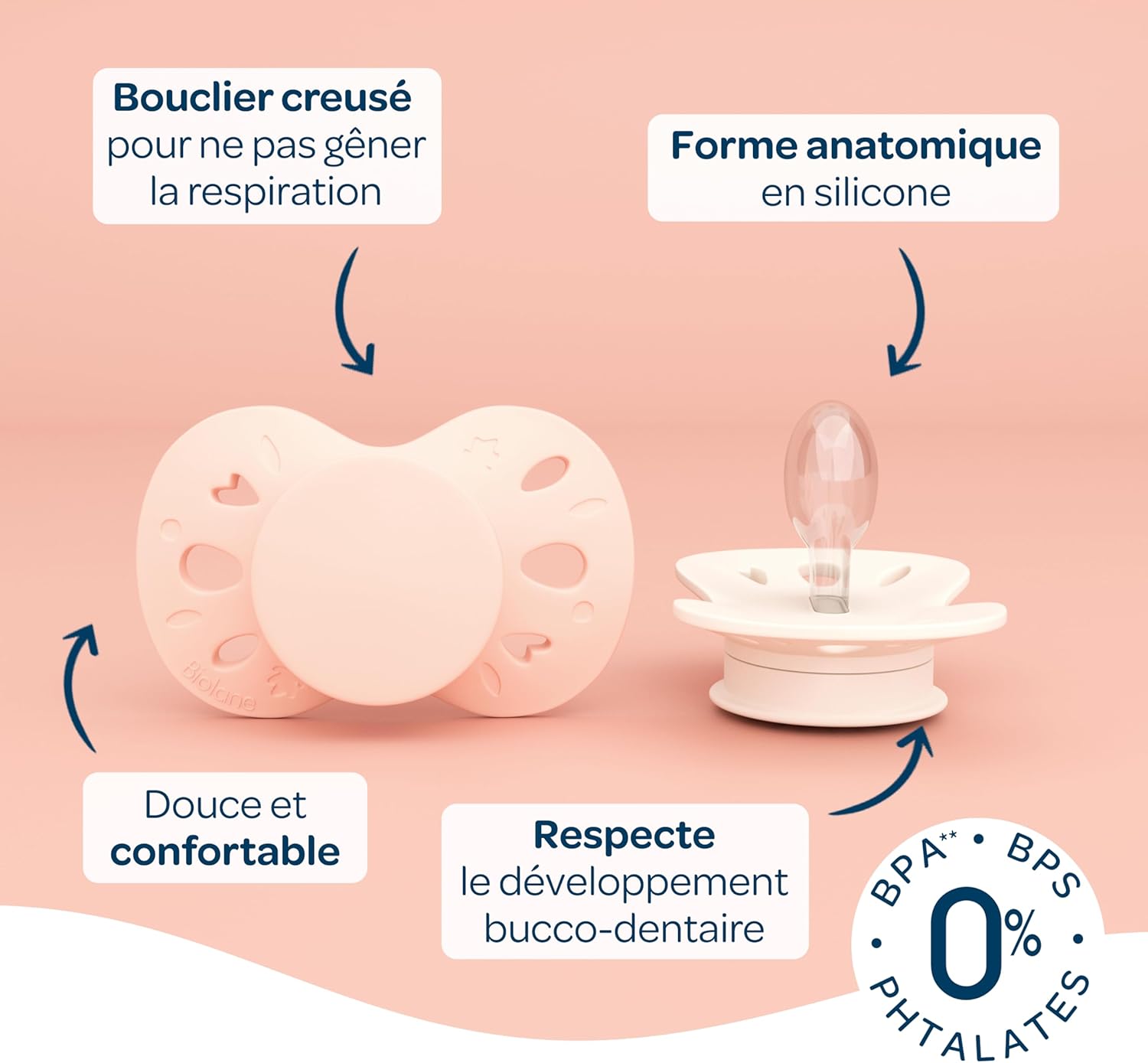 Thumbnail 3 de BIOLANE Tétines anatomiques extrafines (6–18 mois) – Rose et beige, silicone souple, réversibles