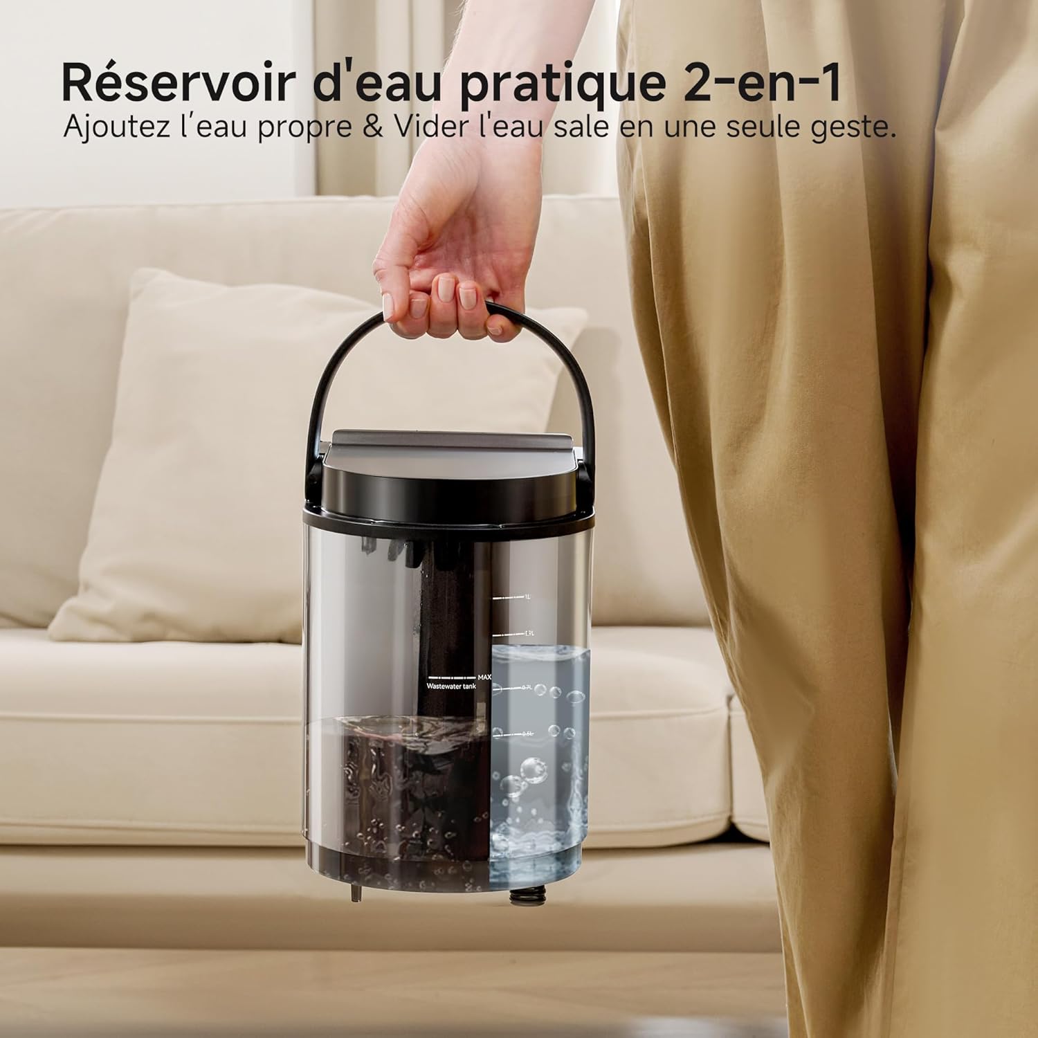 Thumbnail 5 de Nettoyeur vapeur Uwant B400 (vapeur + eau chaude) pour canapé et tissus, aspiration 18 kPa, portable avec 4 accessoires