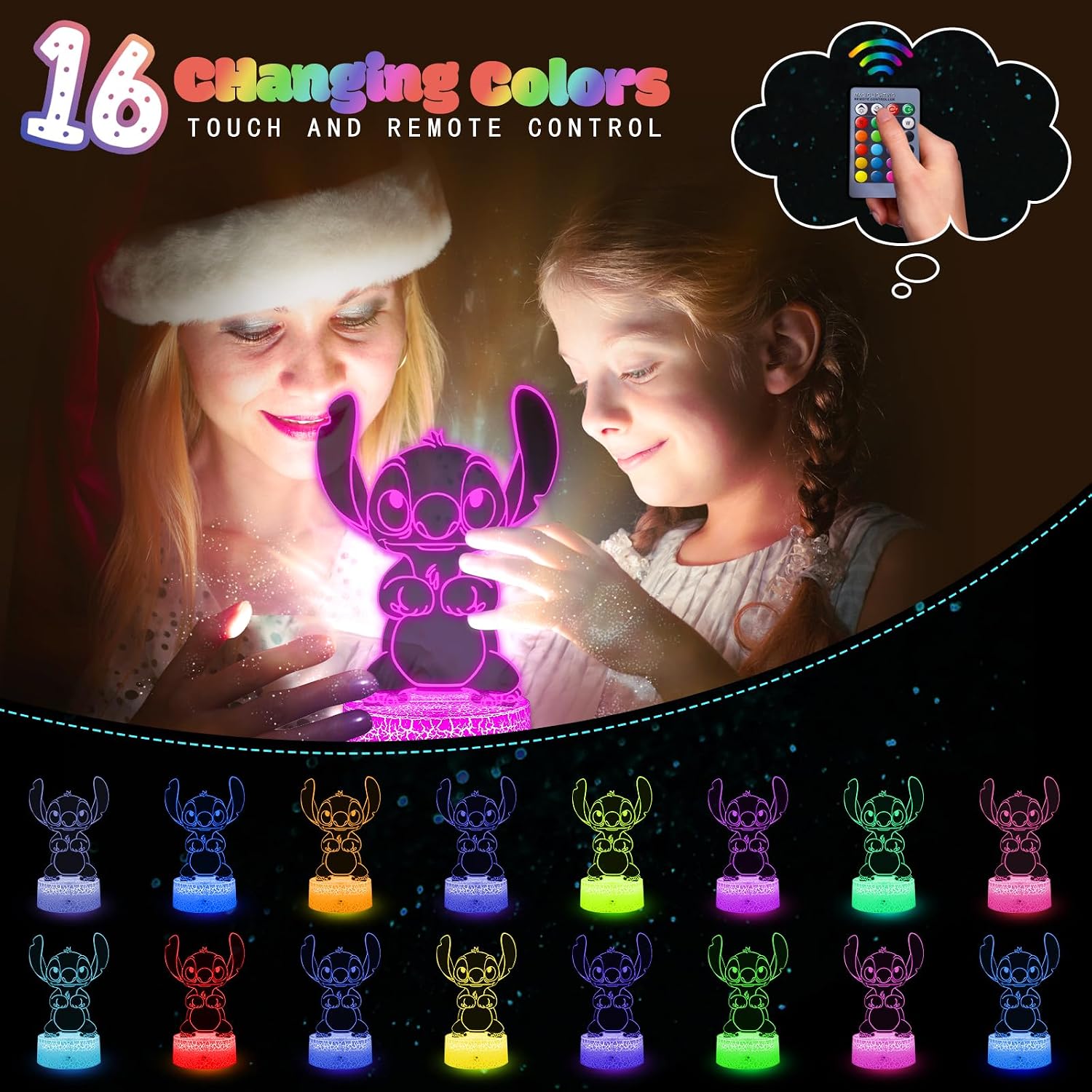 Detalle 1 de Eygerur Stitch Lampe 3D LED Nachtlicht