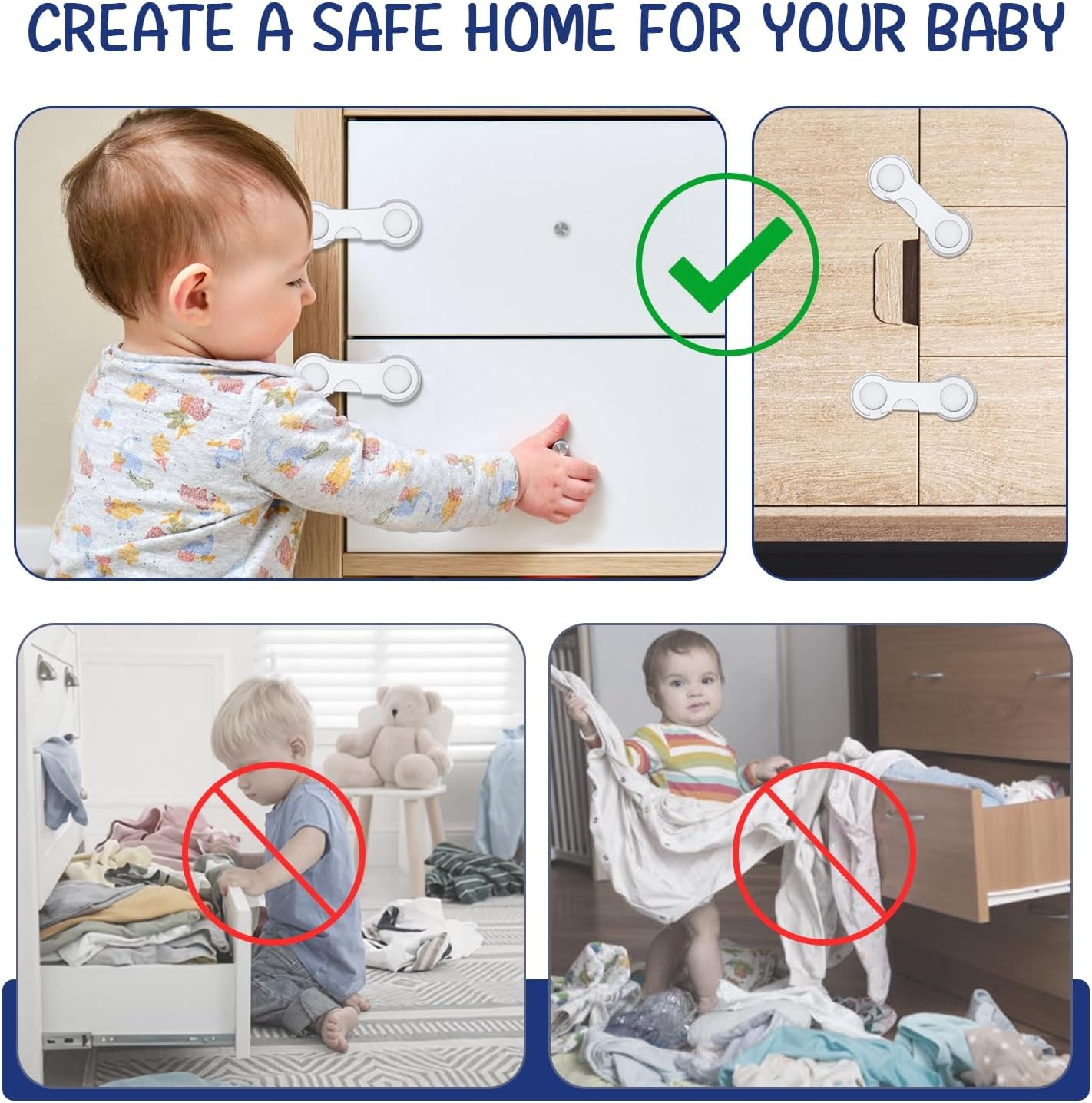 Thumbnail 2 de Septeamay Cupboard Locks for Children (8 Pack) – Strong Adhesive Child Safety Locks for Kitchen Cabinets & Drawers