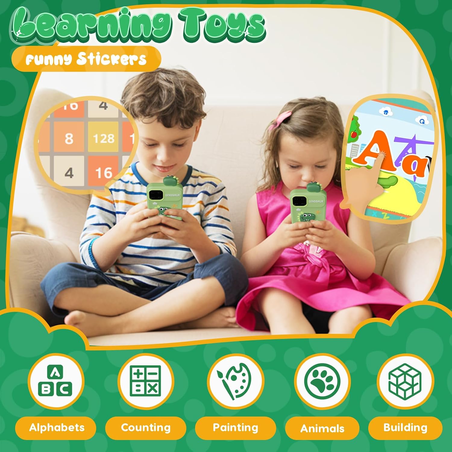 Thumbnail 5 de Luyiilo Kids Smart Phone Toy for Boys with Dinosaurs – 2.8" Touchscreen, 16 Learning Games, Dual Camera, 8GB SD Card