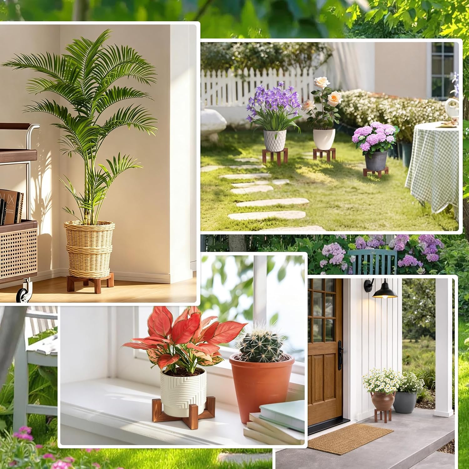 Detalle 1 de Yedcxup plantenstandaards van hout, set van 3 in drie hoogtes met X-design