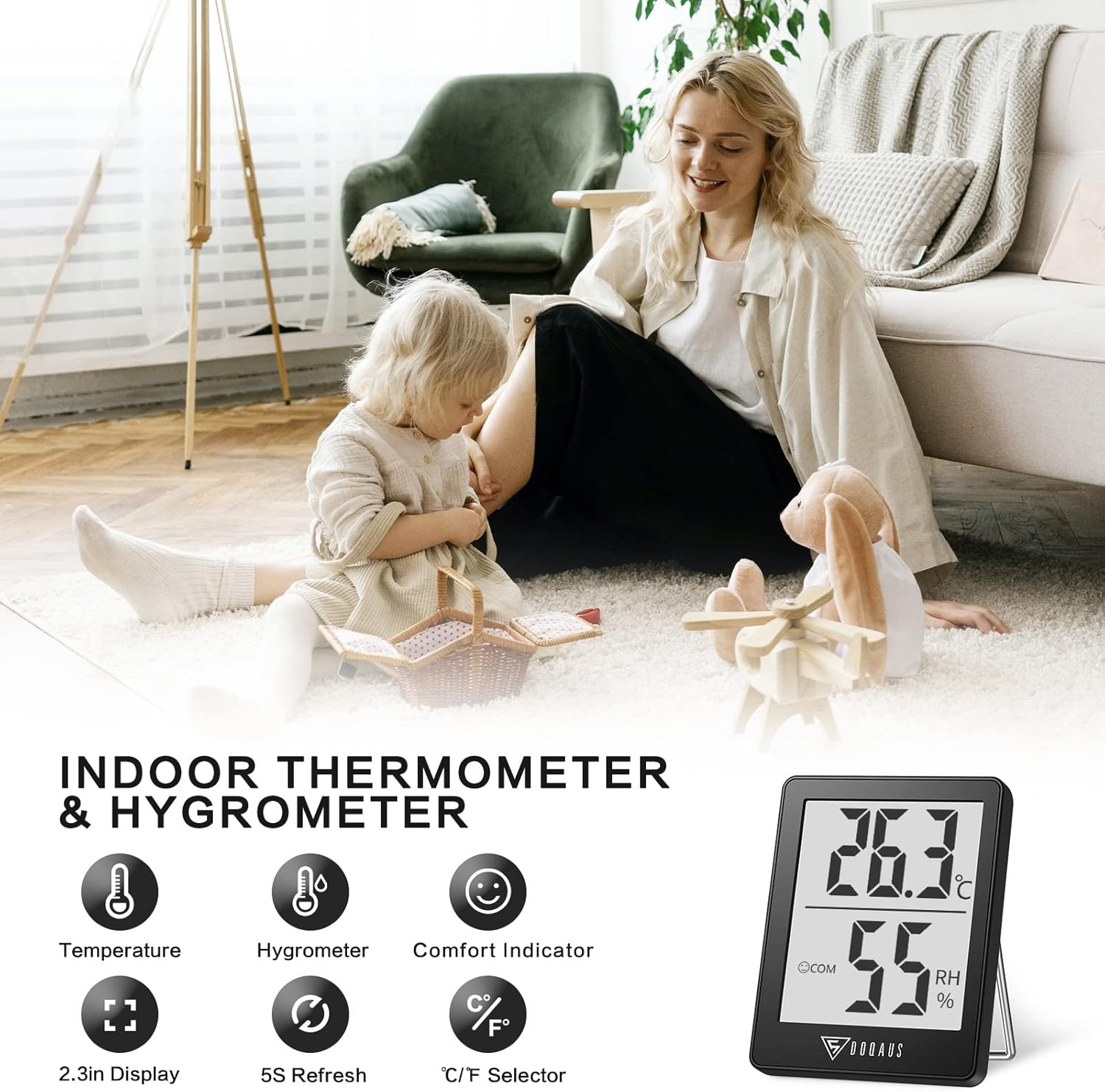 Thumbnail 1 de DOQAUS Raumthermometer Hygrometer mit Smiley