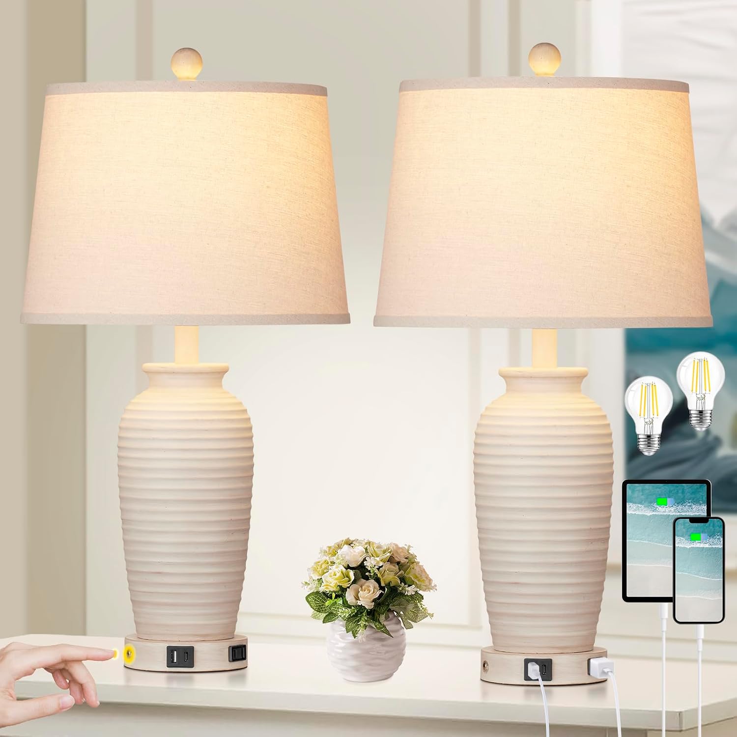 Thumbnail 6 de CINSARY TD-CS-225-1 25" Farmhouse Jar Table Lamps, Set of 2 with Touch Control