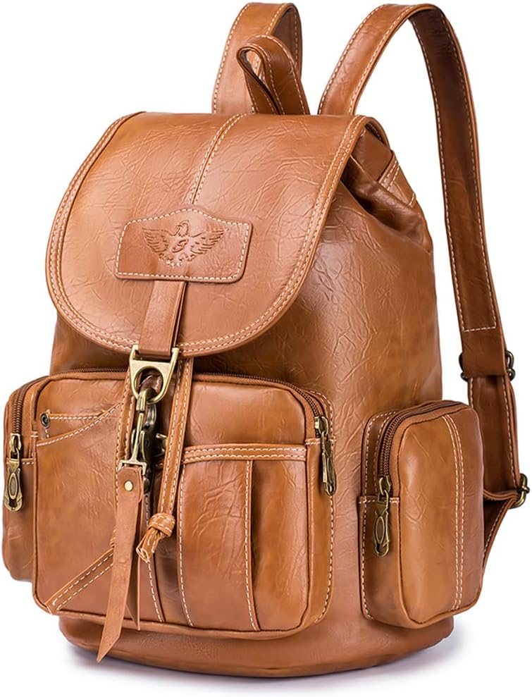 Detalle de SPAHER Damen Mini-Rucksack aus Kunstleder – wasserdicht & Anti-Diebstahl, Vintage Daypack (braun)