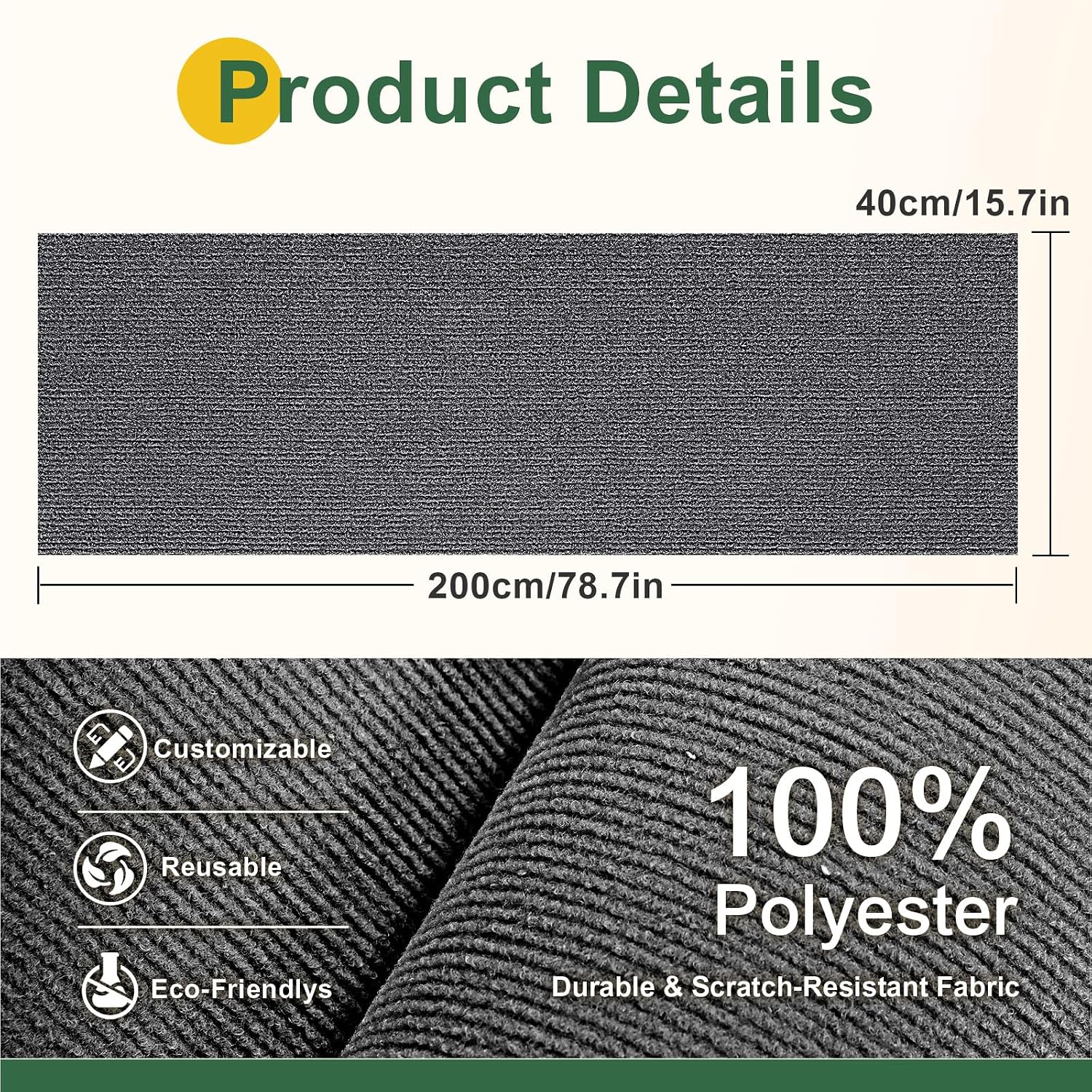 Thumbnail 1 de Gimars selbstklebende Kratzmatte 200 × 40 cm (mit Zusatz-Klebeband) – Kratzschutz für Sofa, Wand & Möbel, grau