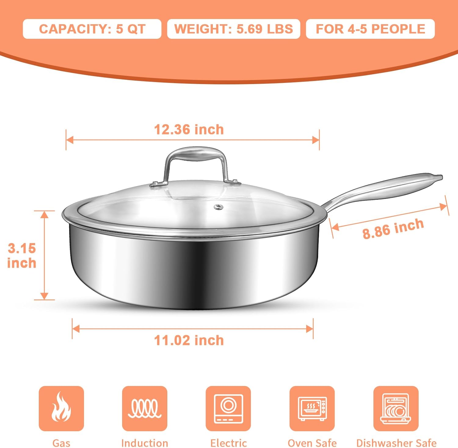 Detalle 2 de EWFEN 12-Inch Tri-Ply Frying Pan