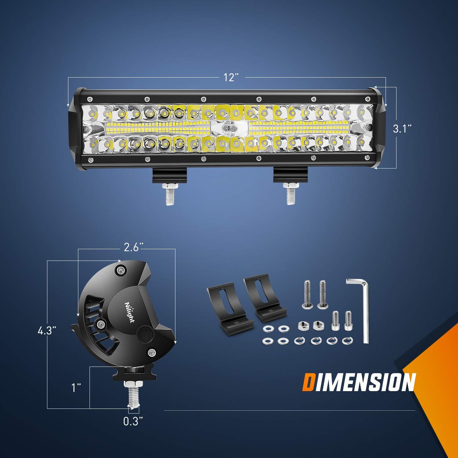 Thumbnail 1 de Nilight 12-Inch 300W Triple-Row LED Light Bar (Flood/Spot Combo) for Off-Road Driving & Boat Lighting