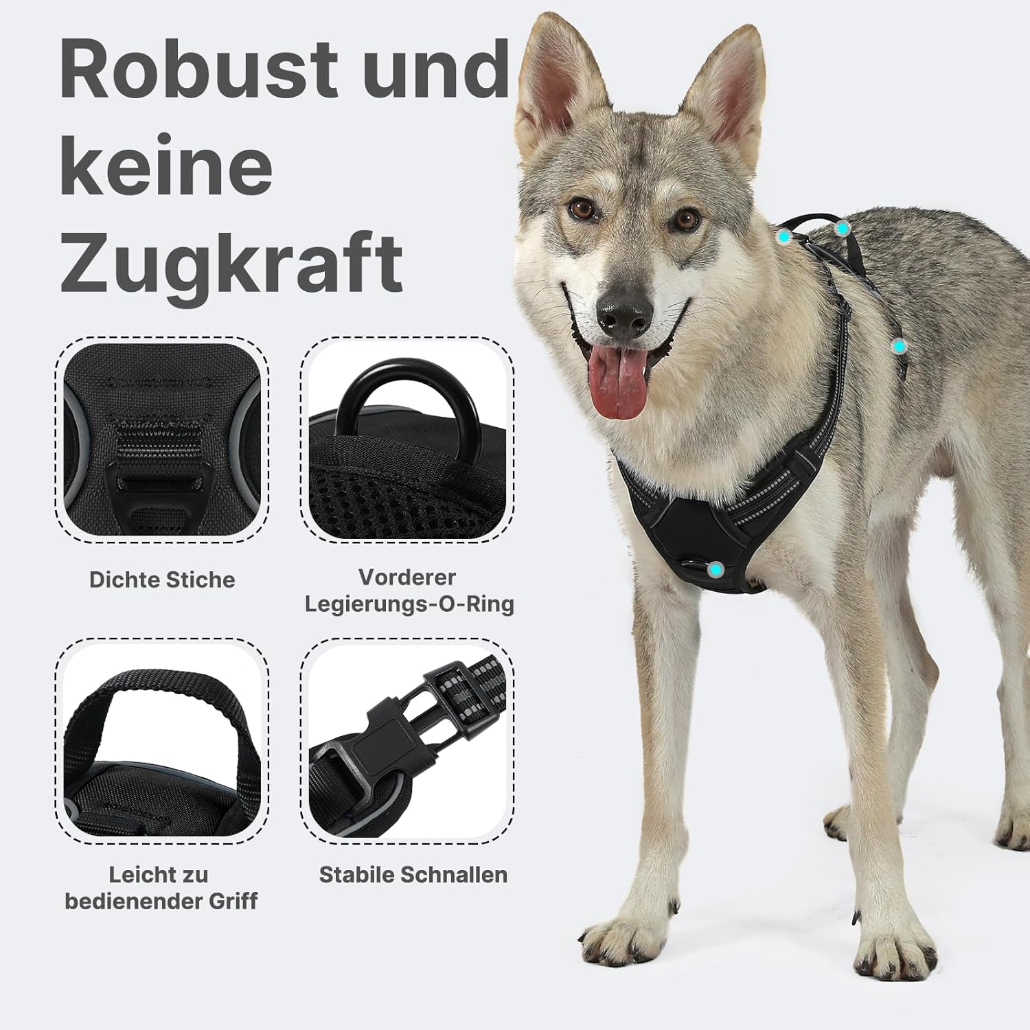 Detalle de Demigreat Hundegeschirr Mittelgroße bis Große Hunde – Gepolstert, Anti-Zug, Front-Clip & Rückengriff
