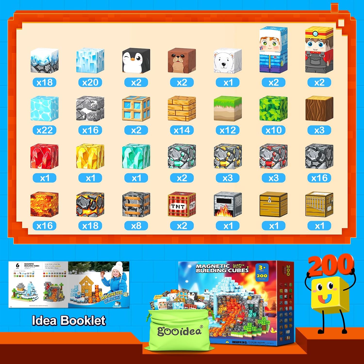 Detalle de Magnetic Blocks 200PCS Magnetic Building Blocks