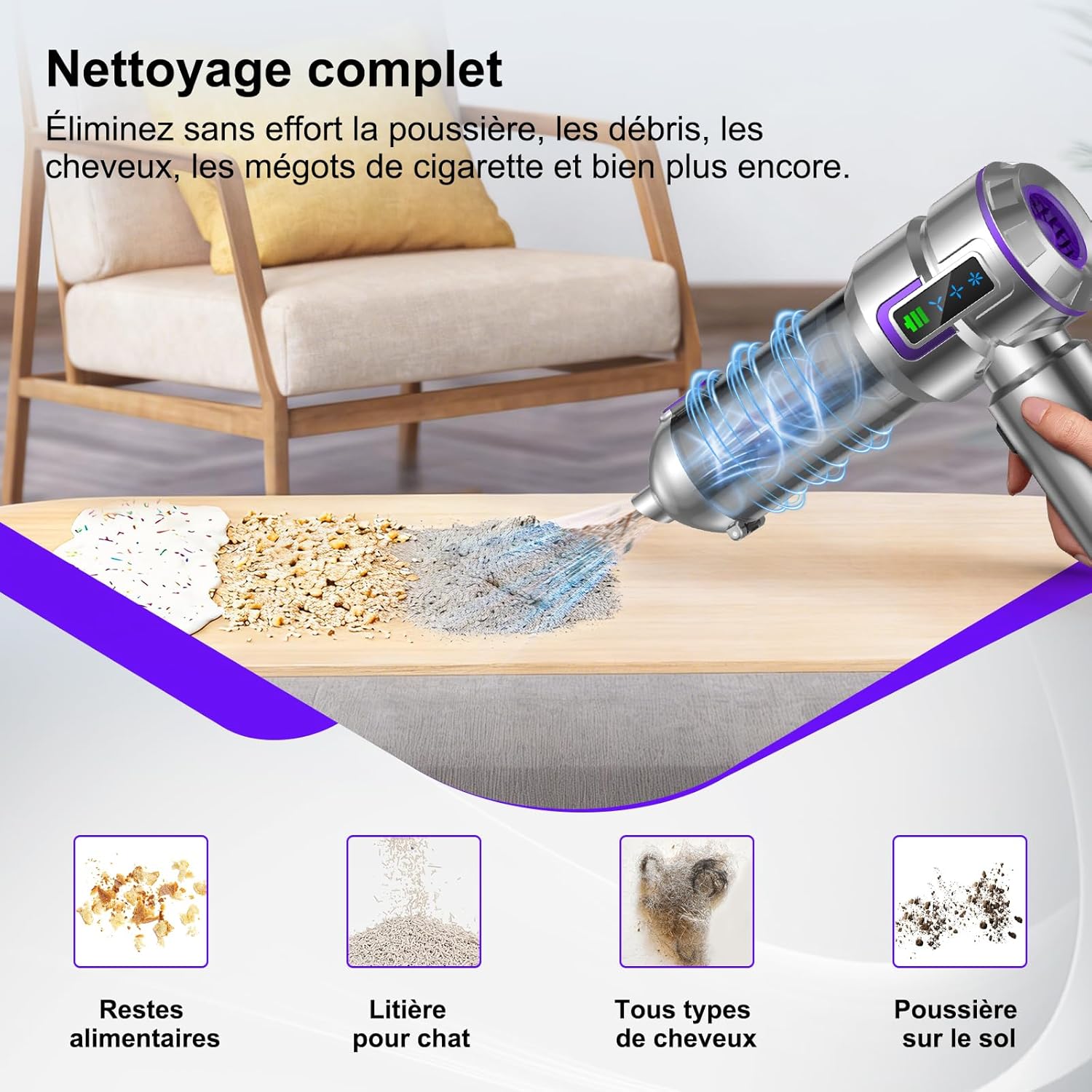 Thumbnail 3 de Aspirateur à main botatio sans fil 25 000 Pa, avec écran et 4-en-1 (voiture/maison) – 3 vitesses