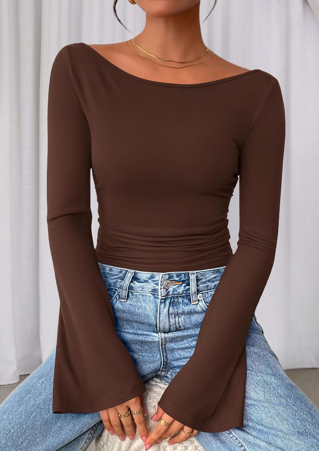 Thumbnail 5 de PRETTYGARDEN Bell Sleeve Long-Sleeve Top for Women