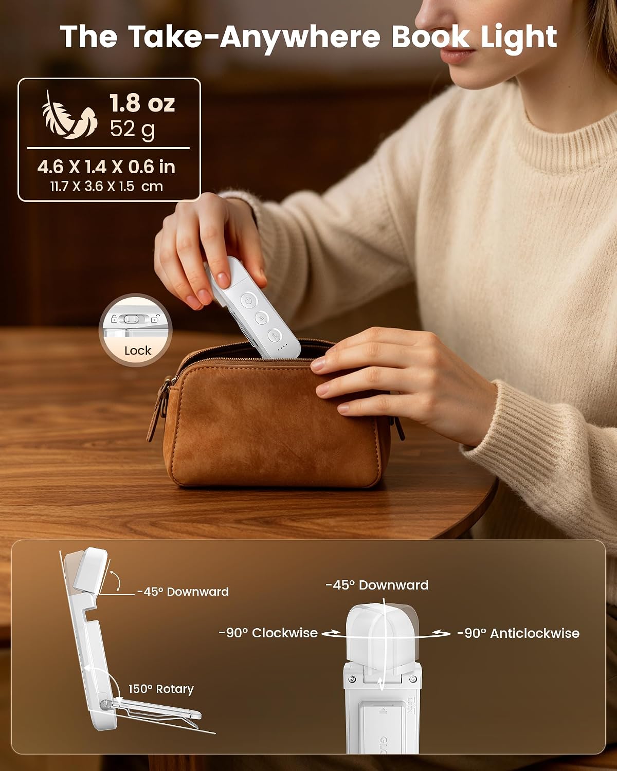 Detalle 2 de Glocusent A106 12-LED Book Light, USB-C Rechargeable with 5 Colours