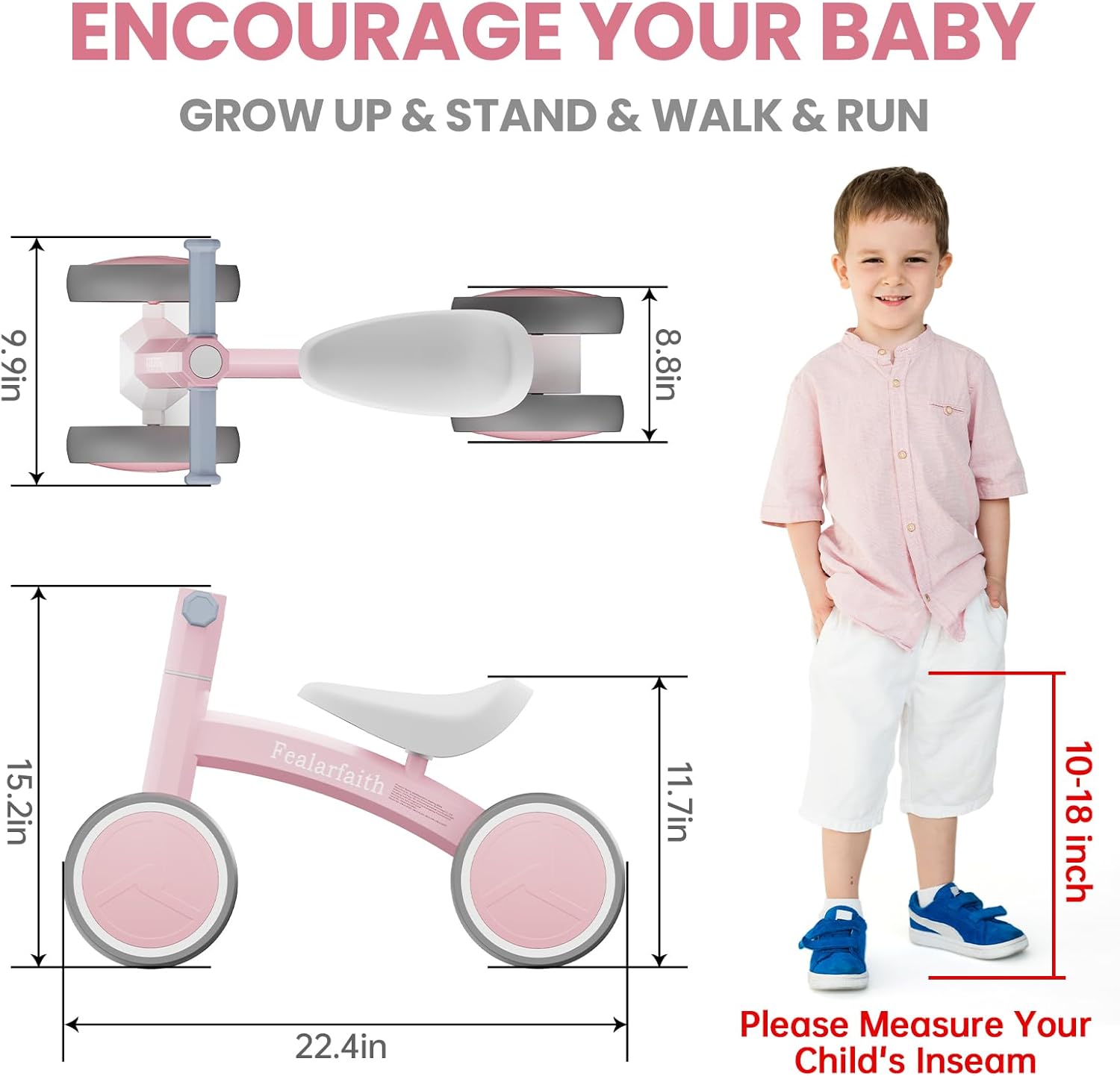 Thumbnail 1 de Fealarfaith Baby Balance Bike (Baby Pink) for 10–36 Months — LED Lighting Wheels, 4-Wheel Toddler First Bike