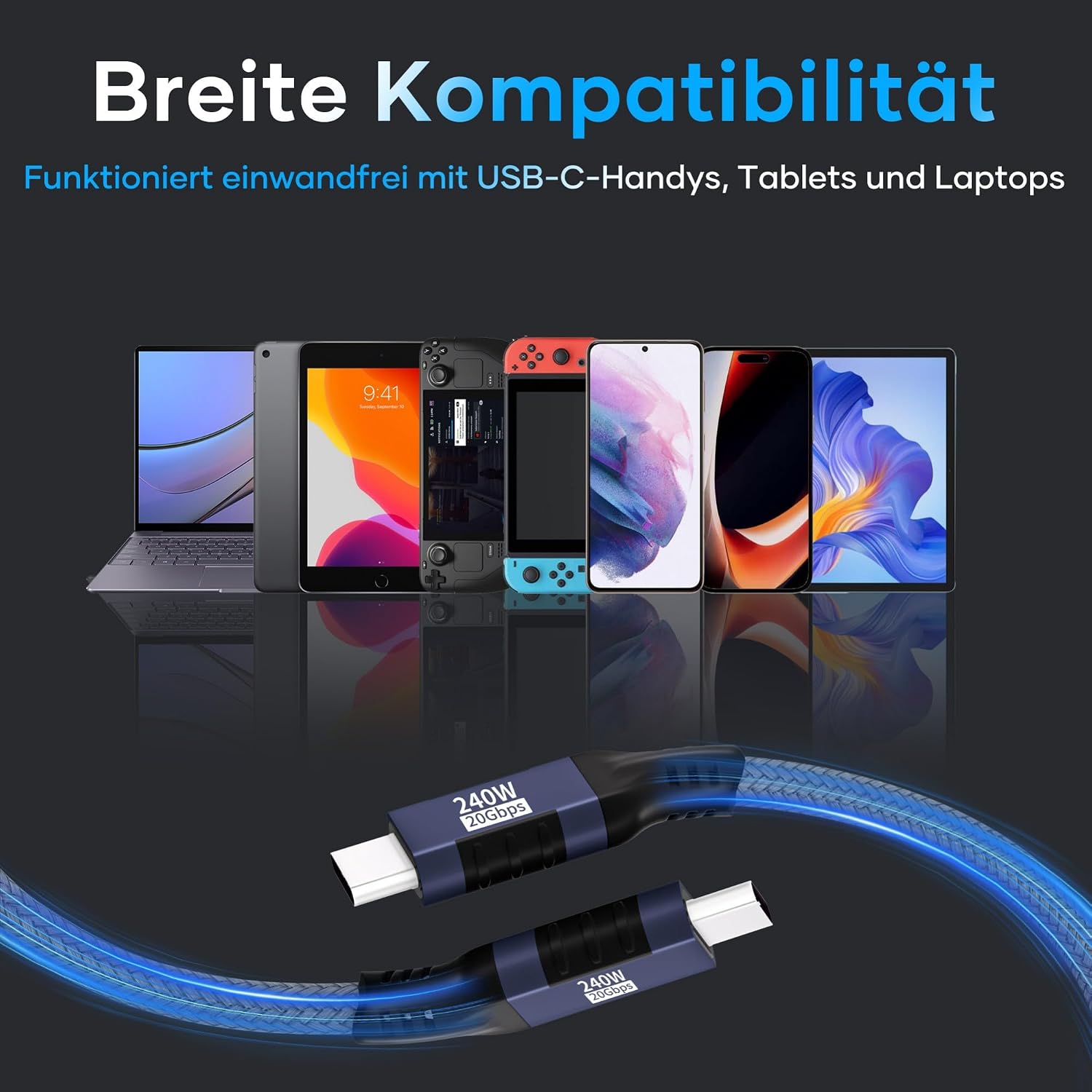Detalle 2 de USB-C auf USB-C Kabel 1,5 m – 240 W PD 3.1, 20 Gbit/s, 5K/4K Videoübertragung