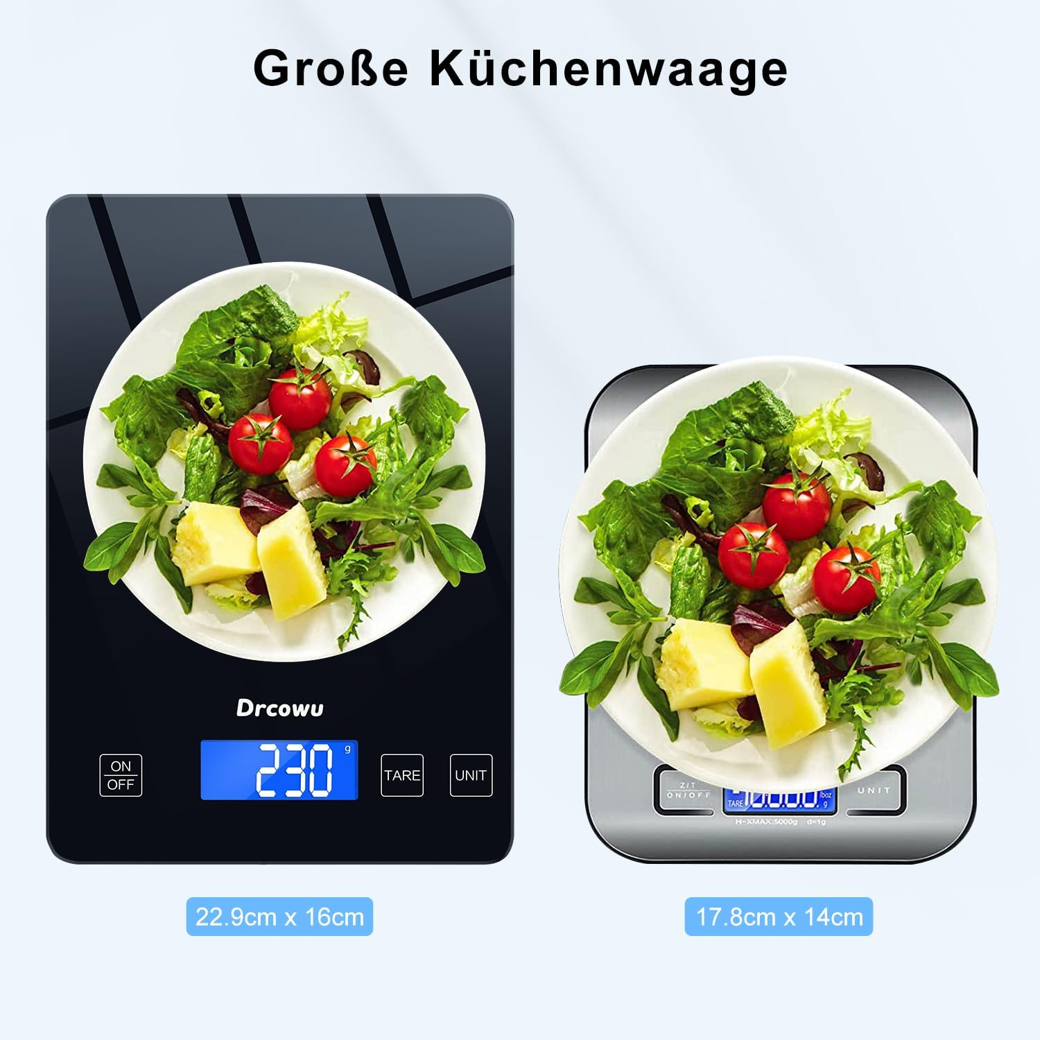 Detalle de Drcowu K72H digitale keukenweegschaal, 15 kg, 1 g en gehard glas