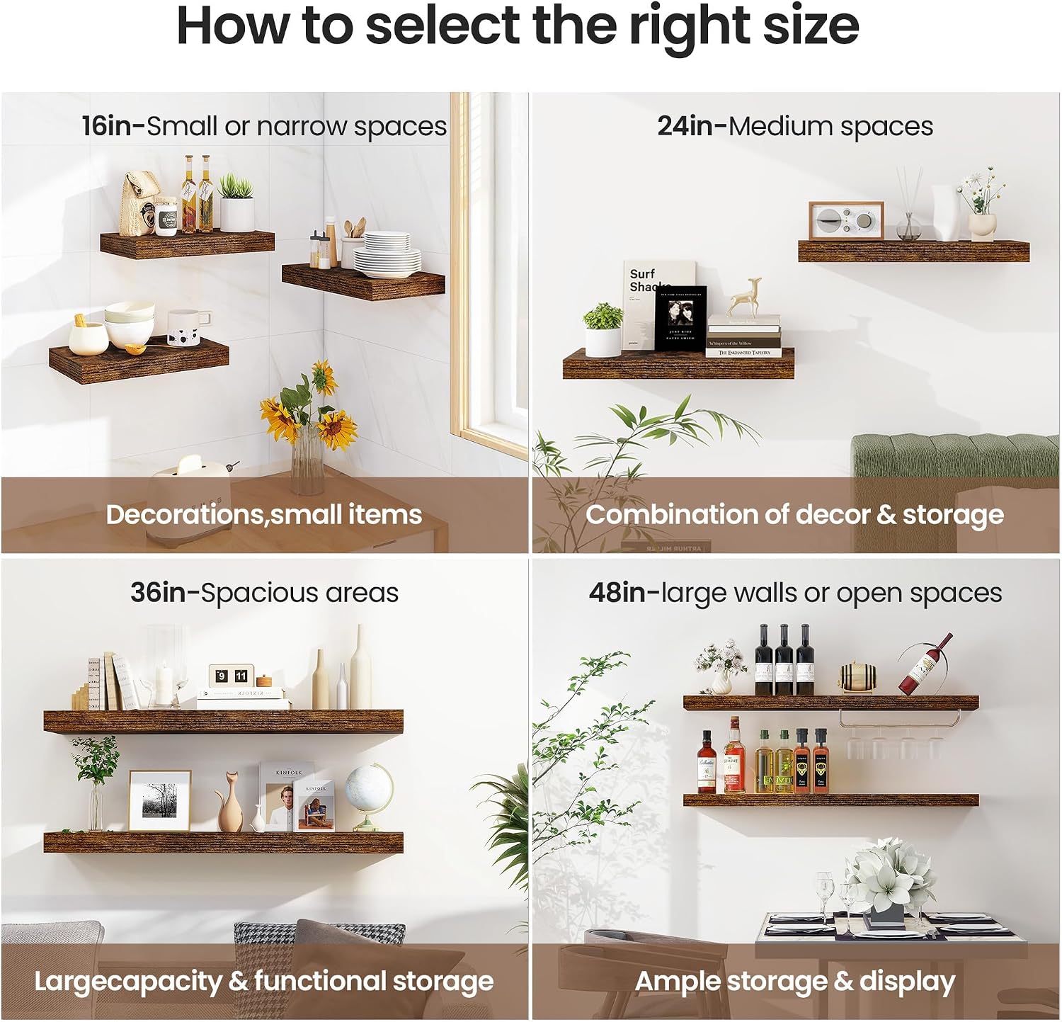 Detalle de Vivelove MDF23.5-48inch-1P-BR Floating Shelf, 48-Inch Rustic Brown Wall Shelf