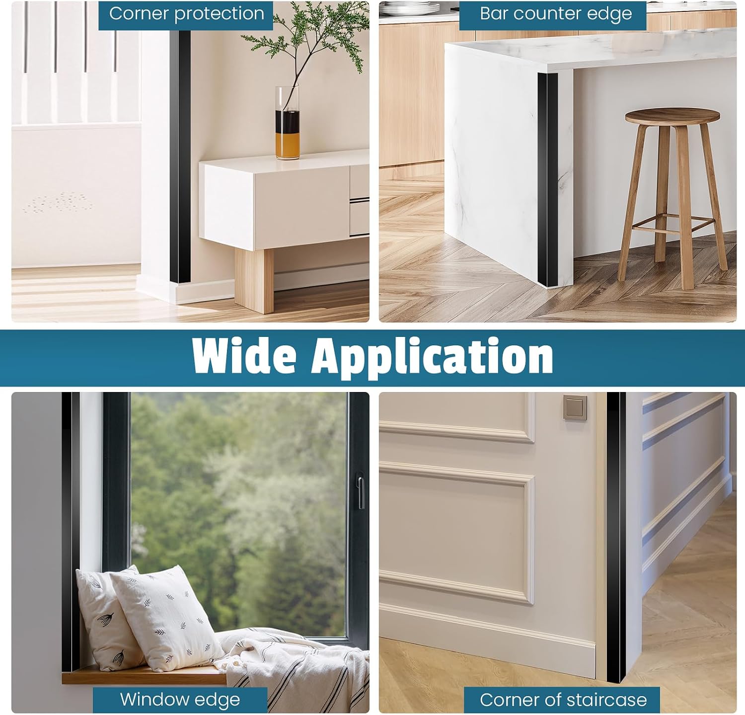 Detalle de Orechic 4Pcs 48" Black Metal Corner Protectors (L-Molding) – 48" x 2