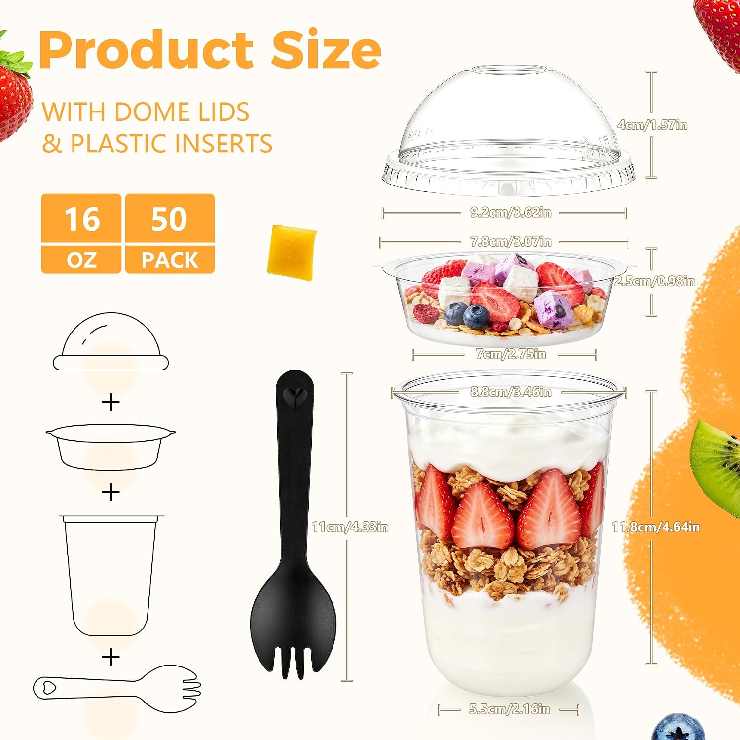 Detalle de DI QIU REN DQR-CA-59-16U-Parfait Cups-50pc, 16 oz Clear Cups with Dome Lids