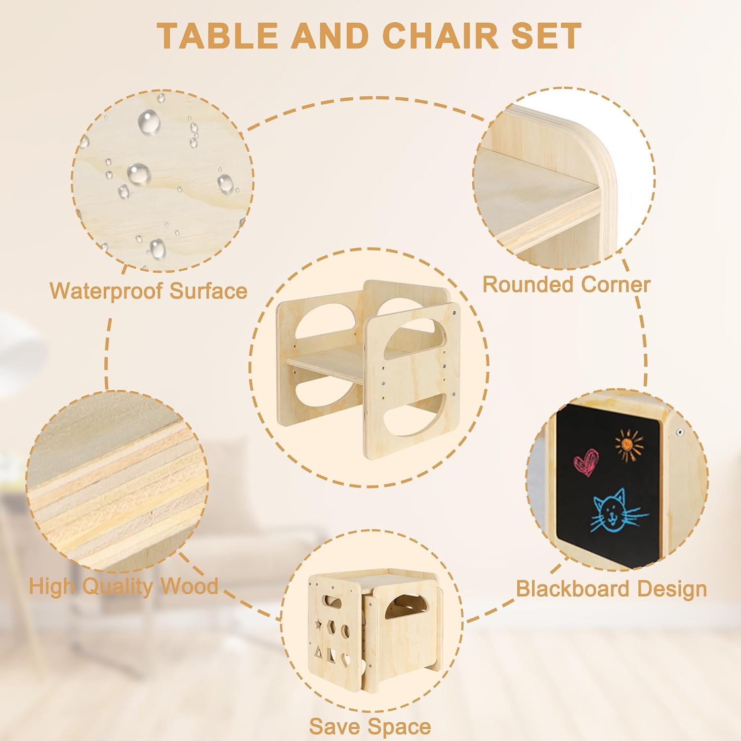 Detalle de Osrioal Kids Table and Chair Sets: Toddler Table and Chair for 1–3 Years, Stable, Easy Assembly