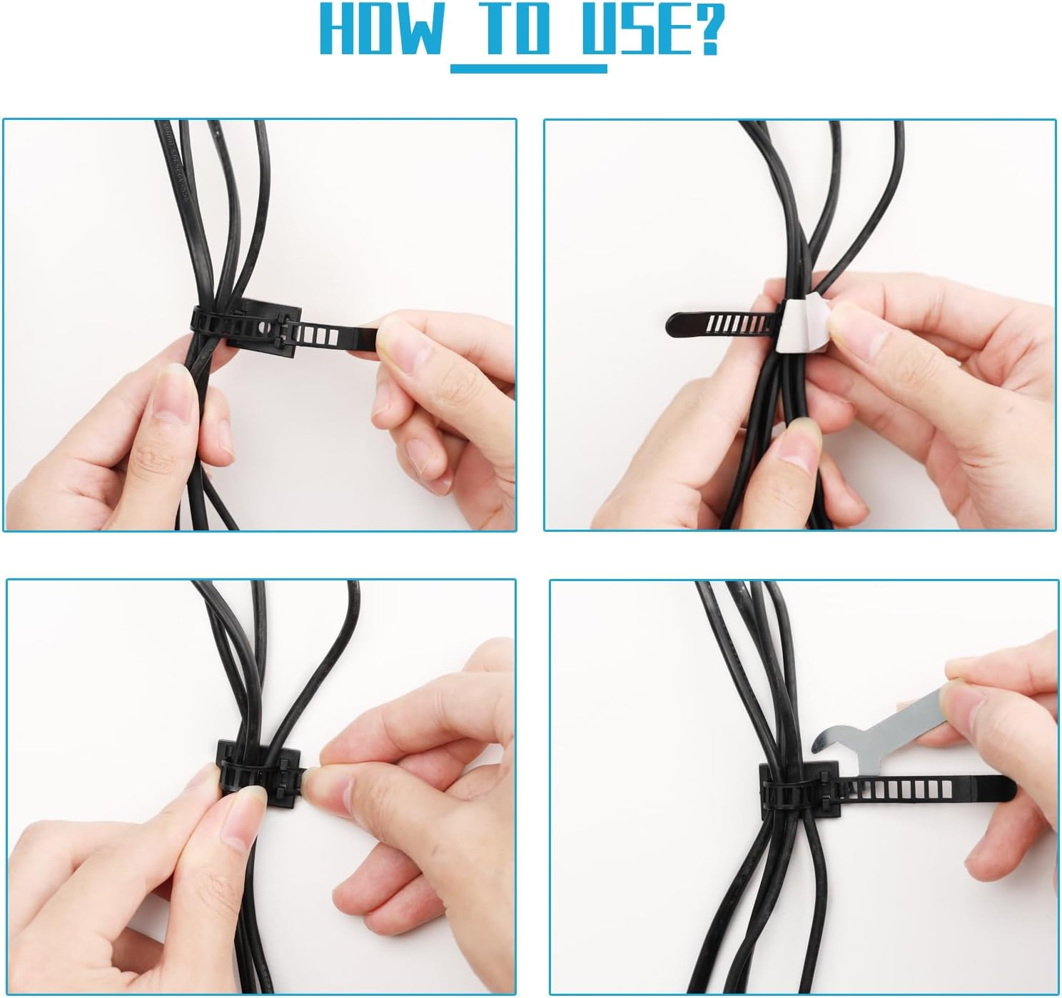 Thumbnail 4 de GPtzlei 50 Packs Black Adhesive Cable Clips, Adjustable Reusable Zip Ties with Screw Mount