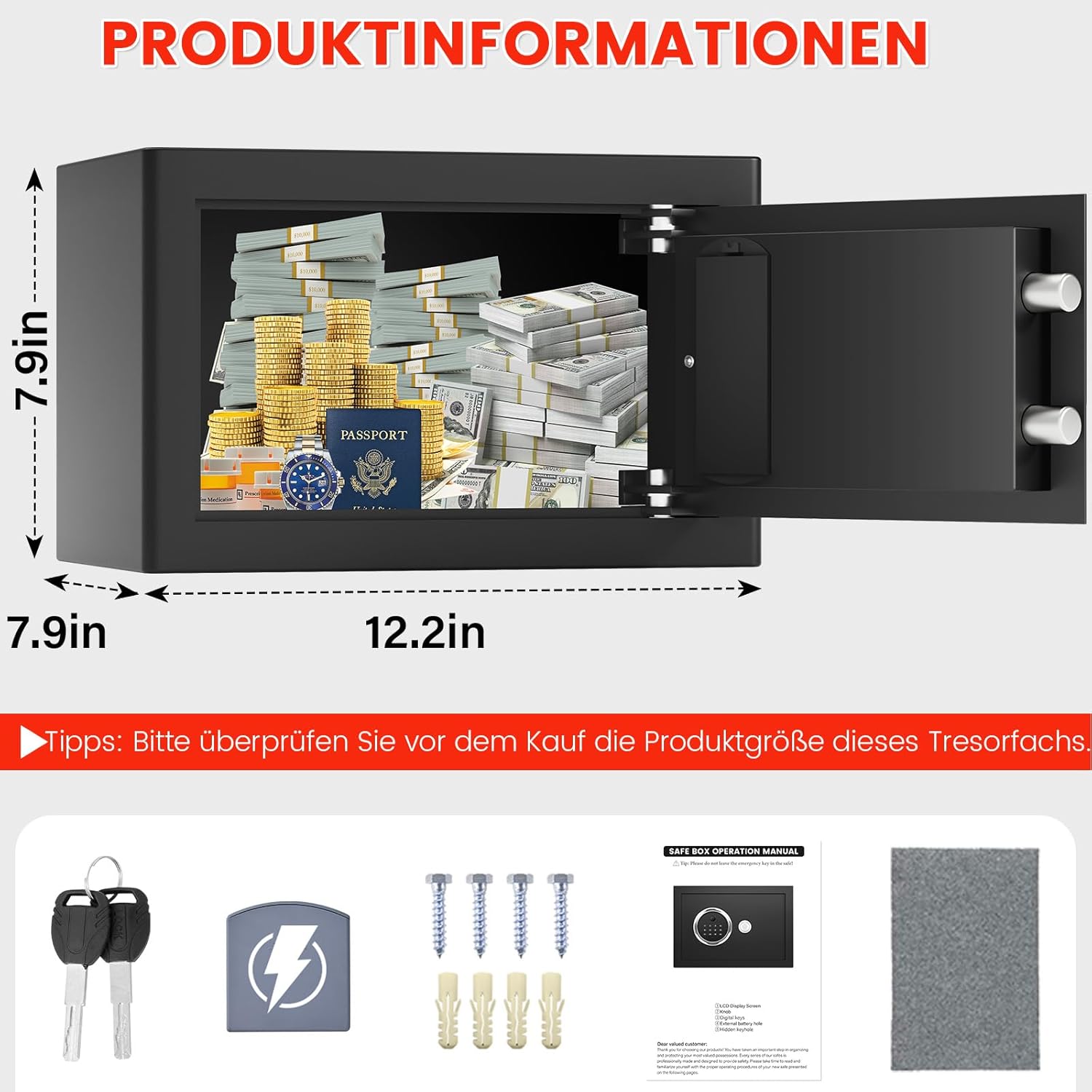 Detalle 2 de Tiskgg Biometrischer Tresor 18L mit Fingerabdruck – digitaler Möbeltresor mit LED, Alarm & wasserdichtem Schutz