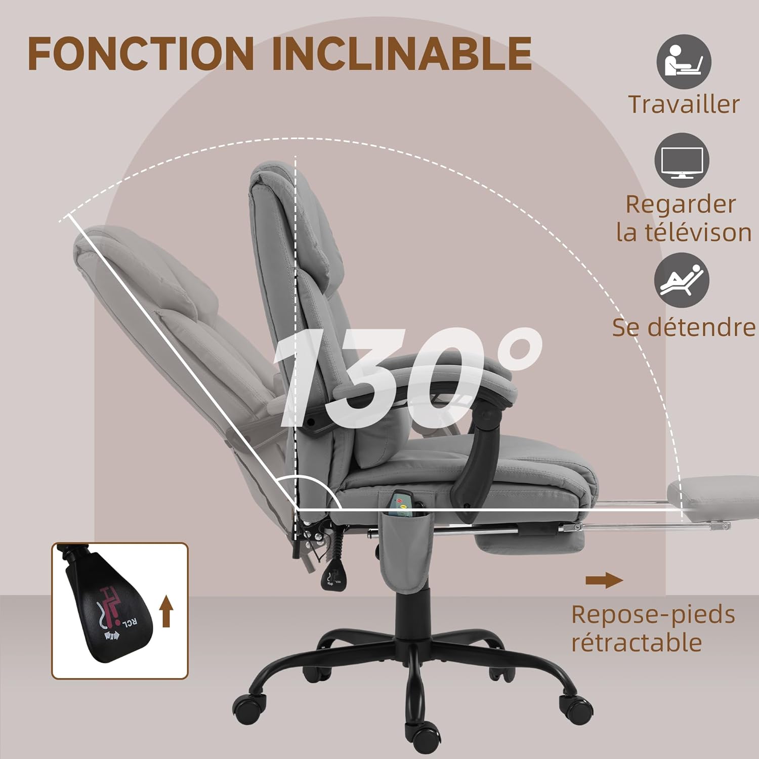 Detalle 1 de Vinsetto Fauteuil de bureau massage 120 kg