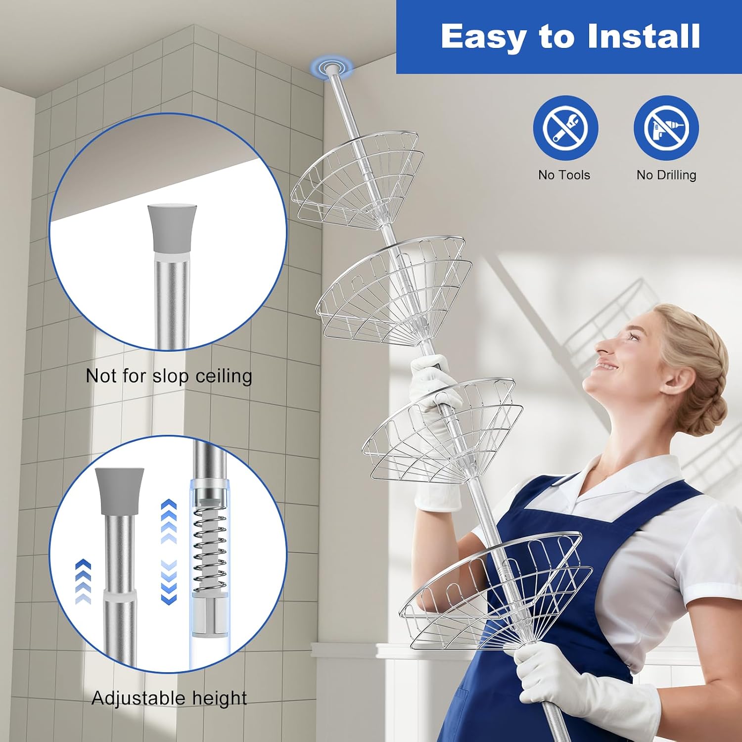 Thumbnail 6 de Corner Shower Caddy Tension Pole 47-121 inch