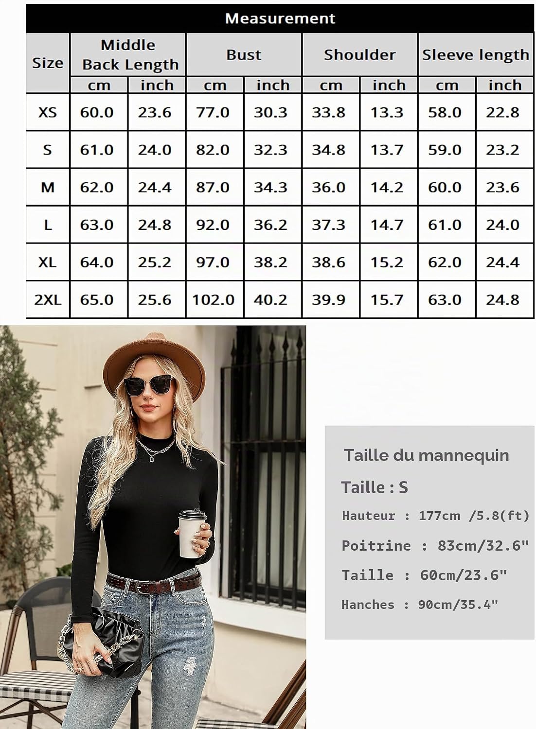Thumbnail 5 de Aottori 2pcs Haut Thermique Femme col roulé en coton-élasthanne, sous-vêtements polaire à manches longues