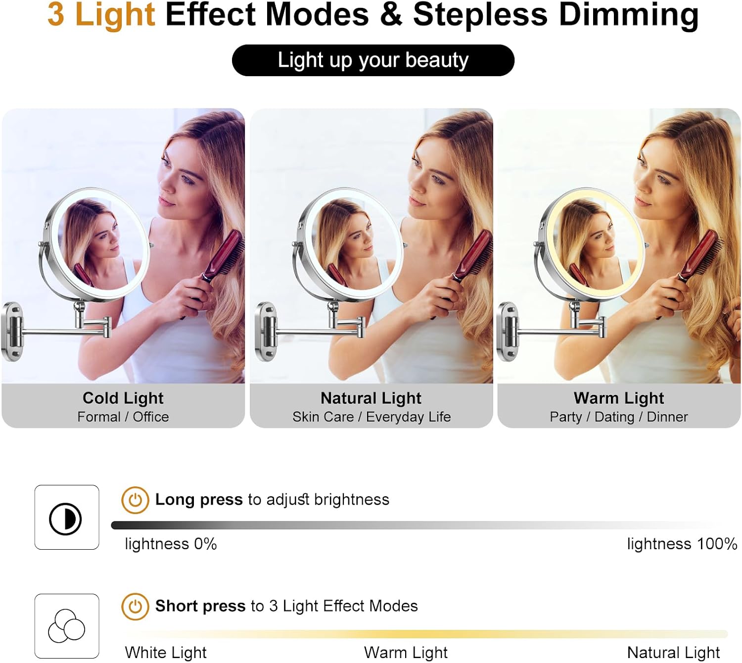 Thumbnail 4 de 9" Wall Mounted Lighted Makeup Mirror 4000mAh