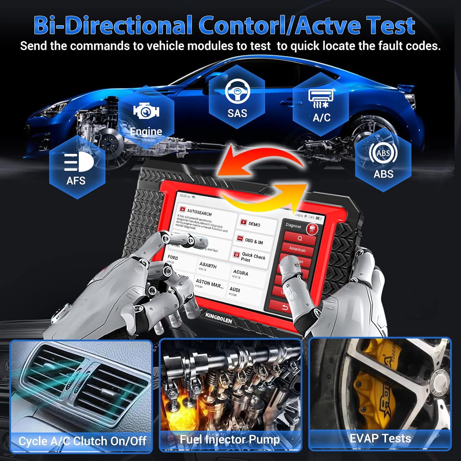 Detalle 2 de KINGBOLEN K7 bi-directional OBD2 diagnostic tool with ECU coding and 36+ reset services