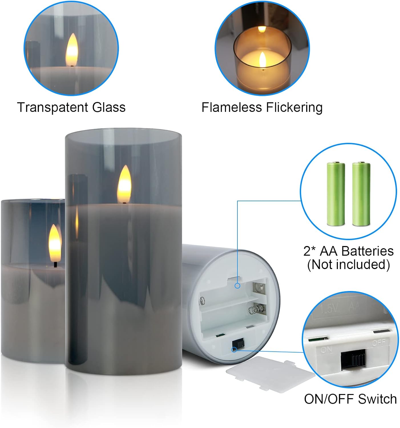 Detalle de Flameless LED candles with timer, set of 3