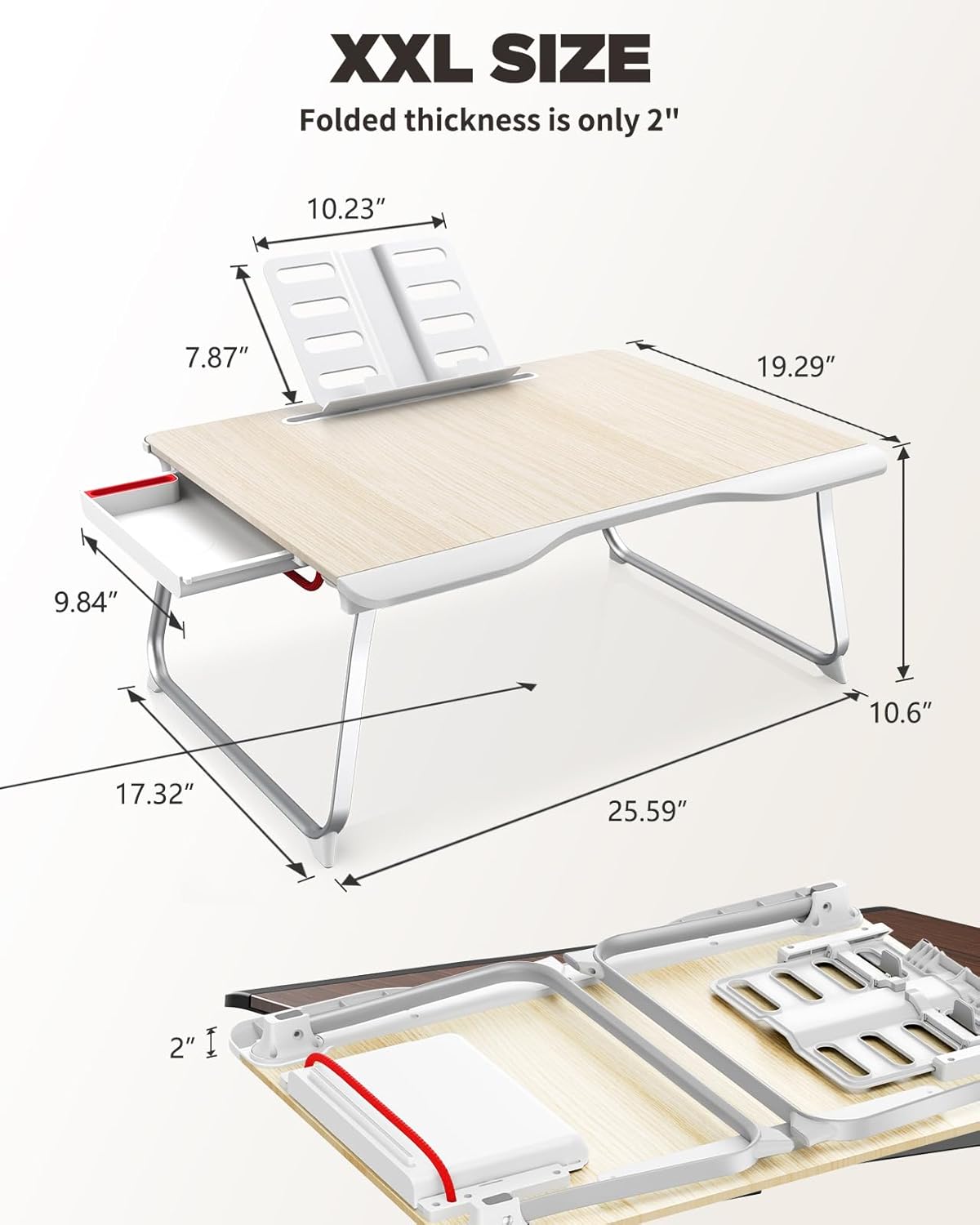 Thumbnail 6 de SAIJI XX-Large Foldable Bed Tray Table (Teak) – Multi‑Use Laptop Desk with Storage Drawer