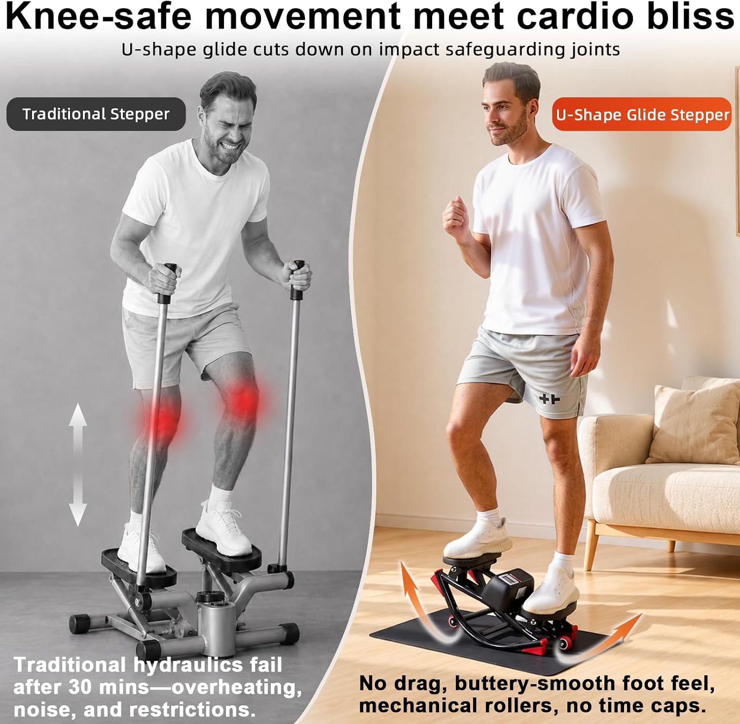 Detalle de EnterSports ES-Stepper U-Track Rocking Stepper with Resistance Bands and Massage Pedals