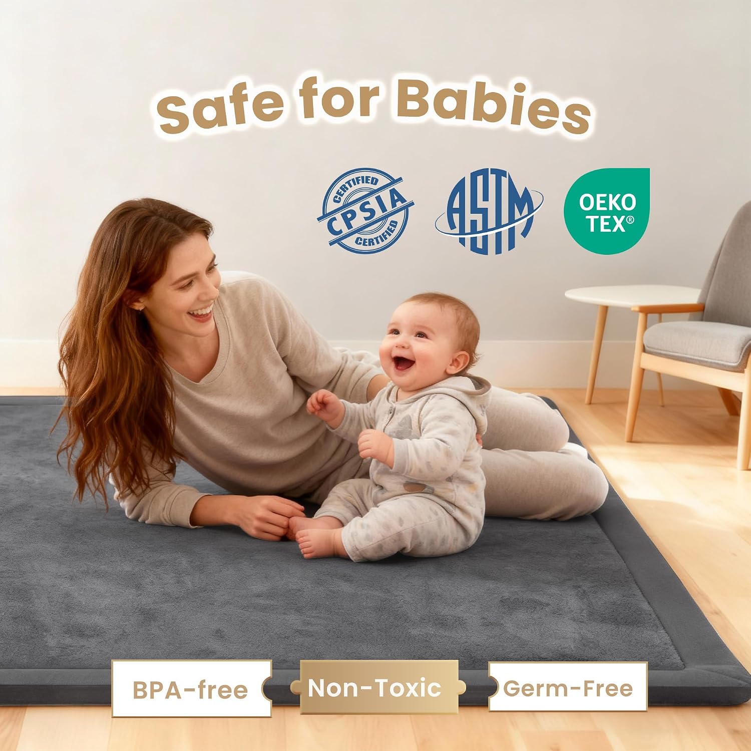 Thumbnail 2 de ACOMOPACK Baby Play Mat, 1.3-Inch Elasti-Foam, 59" × 71", Dark Gray