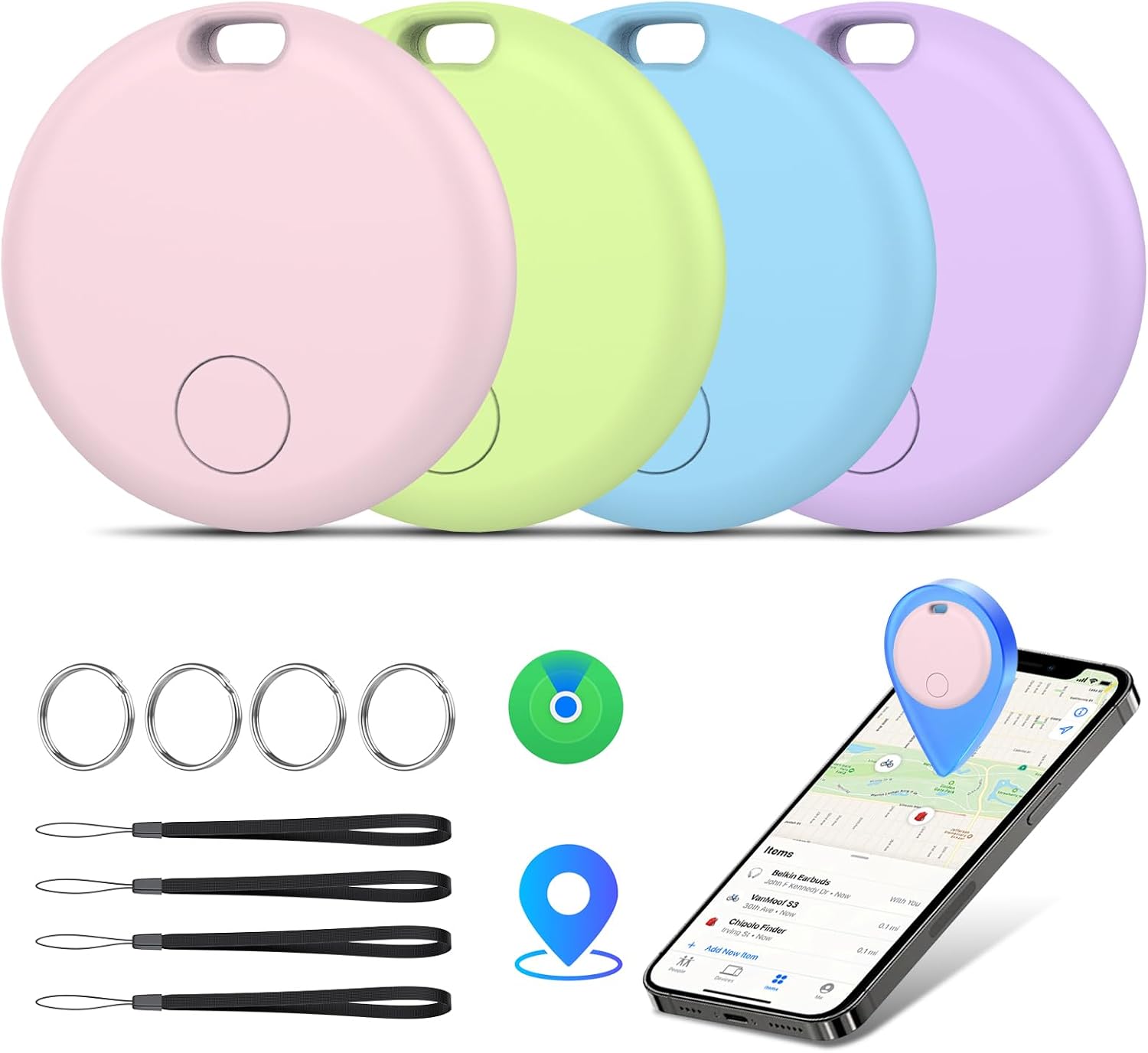 Detalle de Smart Tracker Tags 4 Pezzi – Compatibile con Apple Find My (iOS) | IP67, Batteria Sostituibile