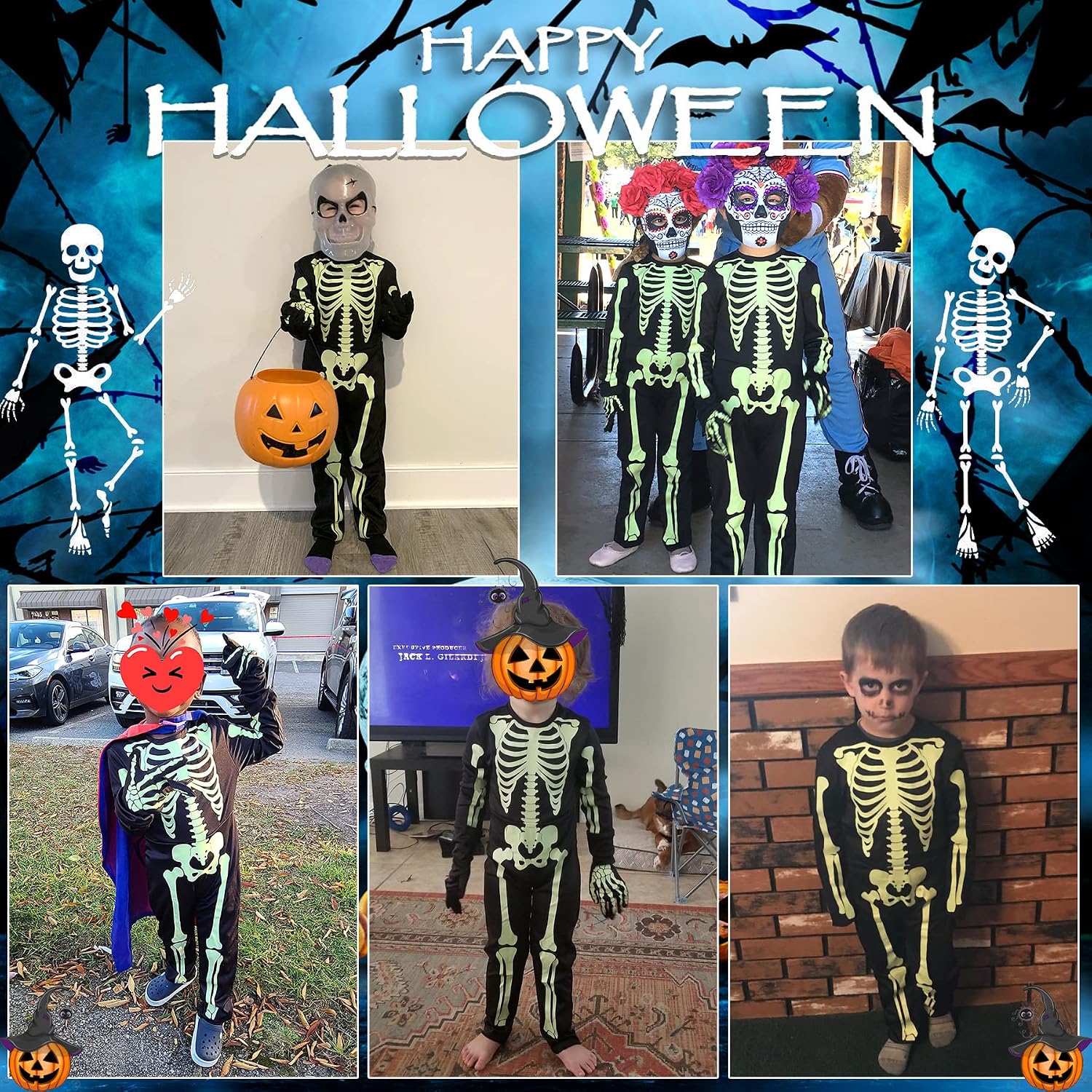 Detalle de Besutolife 8T Glow-in-the-Dark Kids Skeleton Halloween Costume with Gloves