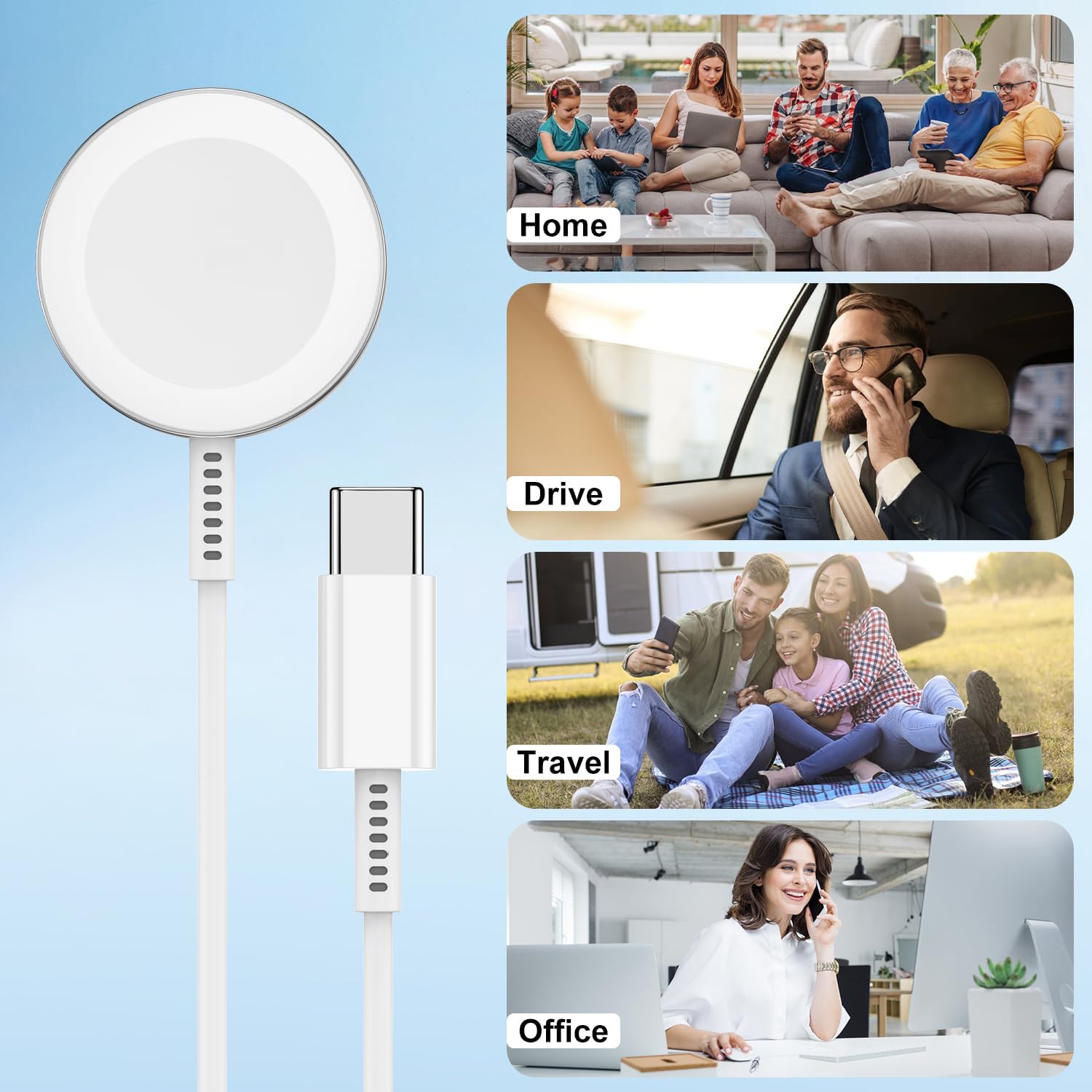 Thumbnail 6 de USB‑C Apple Watch Ladekabel (1 m) im 2er‑Pack – magnetisches Schnellladekabel kompatibel mit Series 10/9/8/7/6/SE/5/4/3/Ultra/Ultra 2